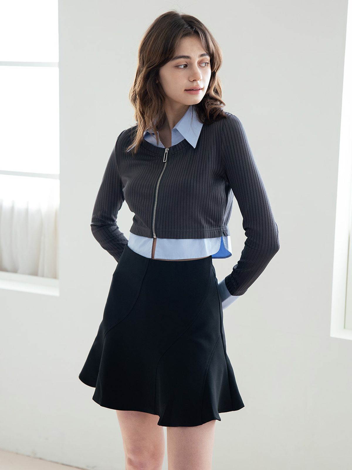 웬스데이딜라잇(WEDNESDAY DELIGHT) WED_Knit shirt fake two-piece top