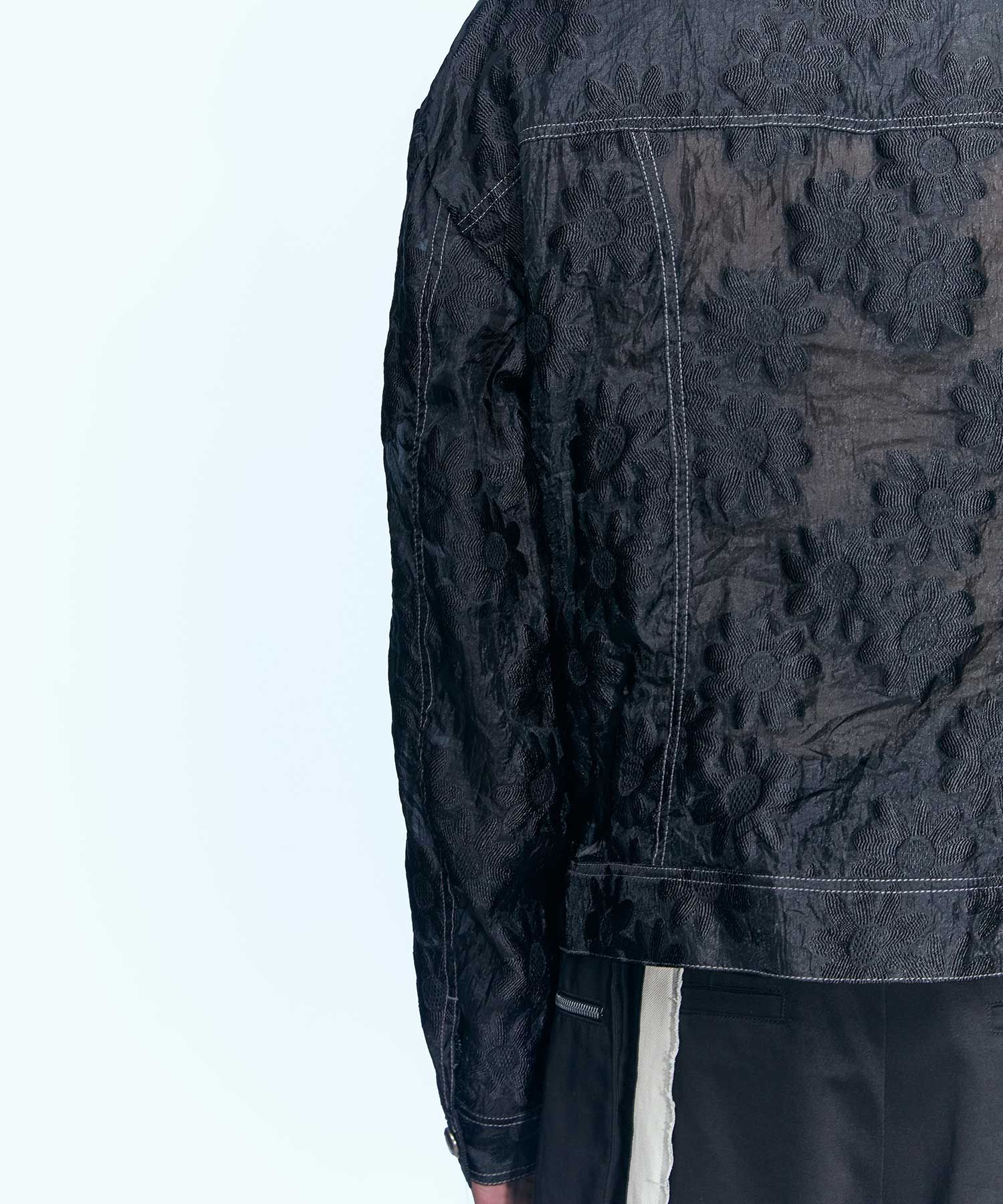Andersson Bell Men's Flower Sheer Zip-Up Jacket in Black