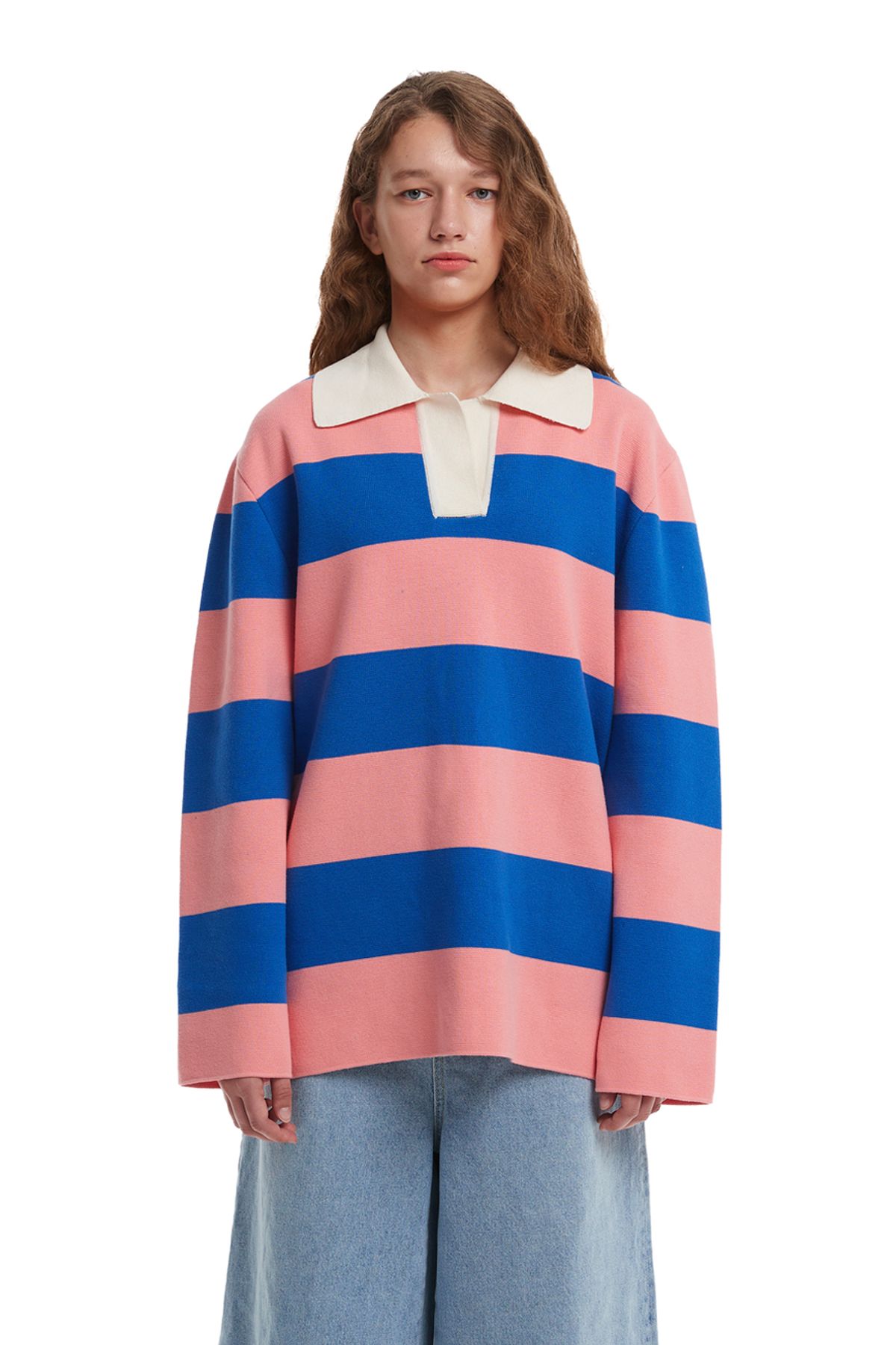 트렁크프로젝트(TRUNK PROJECT) Stripe Polo Sweater_PINK/BLUE