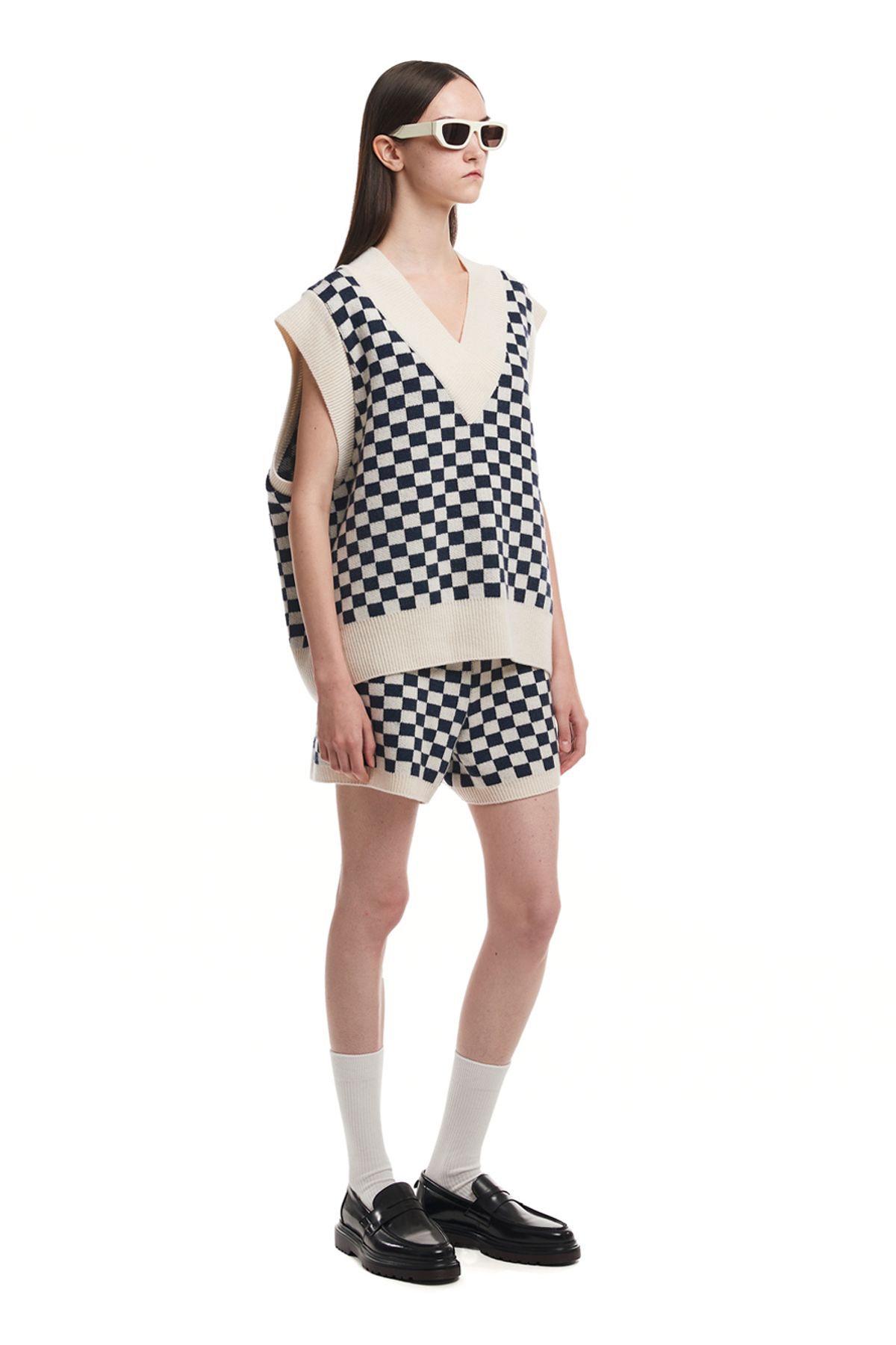 트렁크프로젝트(TRUNK PROJECT) Checked Knit Vest_WHITE/BLACK