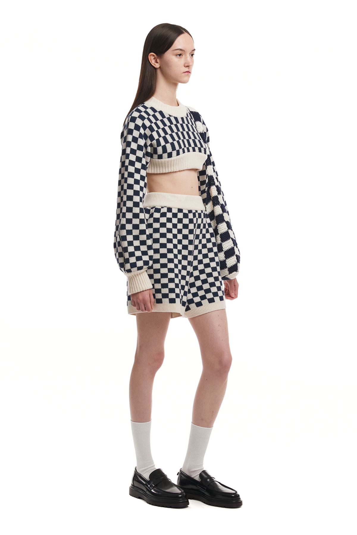트렁크프로젝트(TRUNK PROJECT) Checked Knit Sweater_WHITE/BLACK