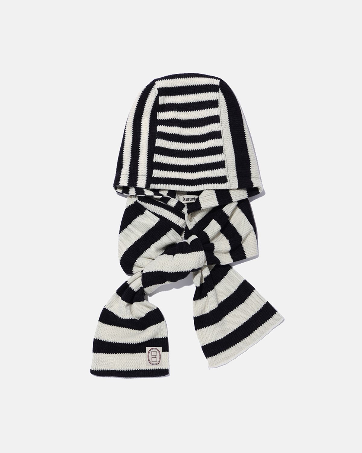 카락터(KARACTOR) Striped knit balaclava muffler / Ivory black