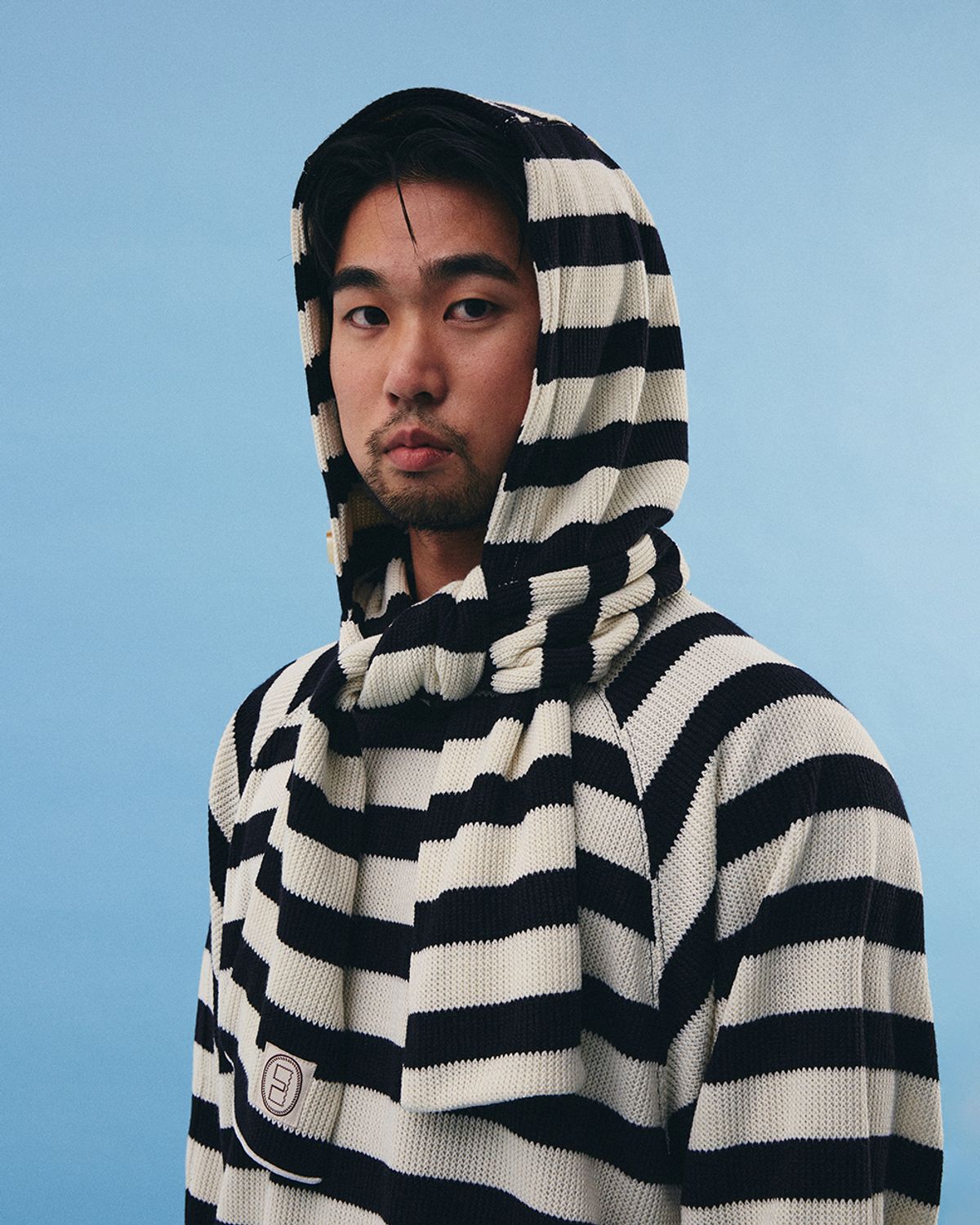 카락터(KARACTOR) Striped knit balaclava muffler / Ivory black