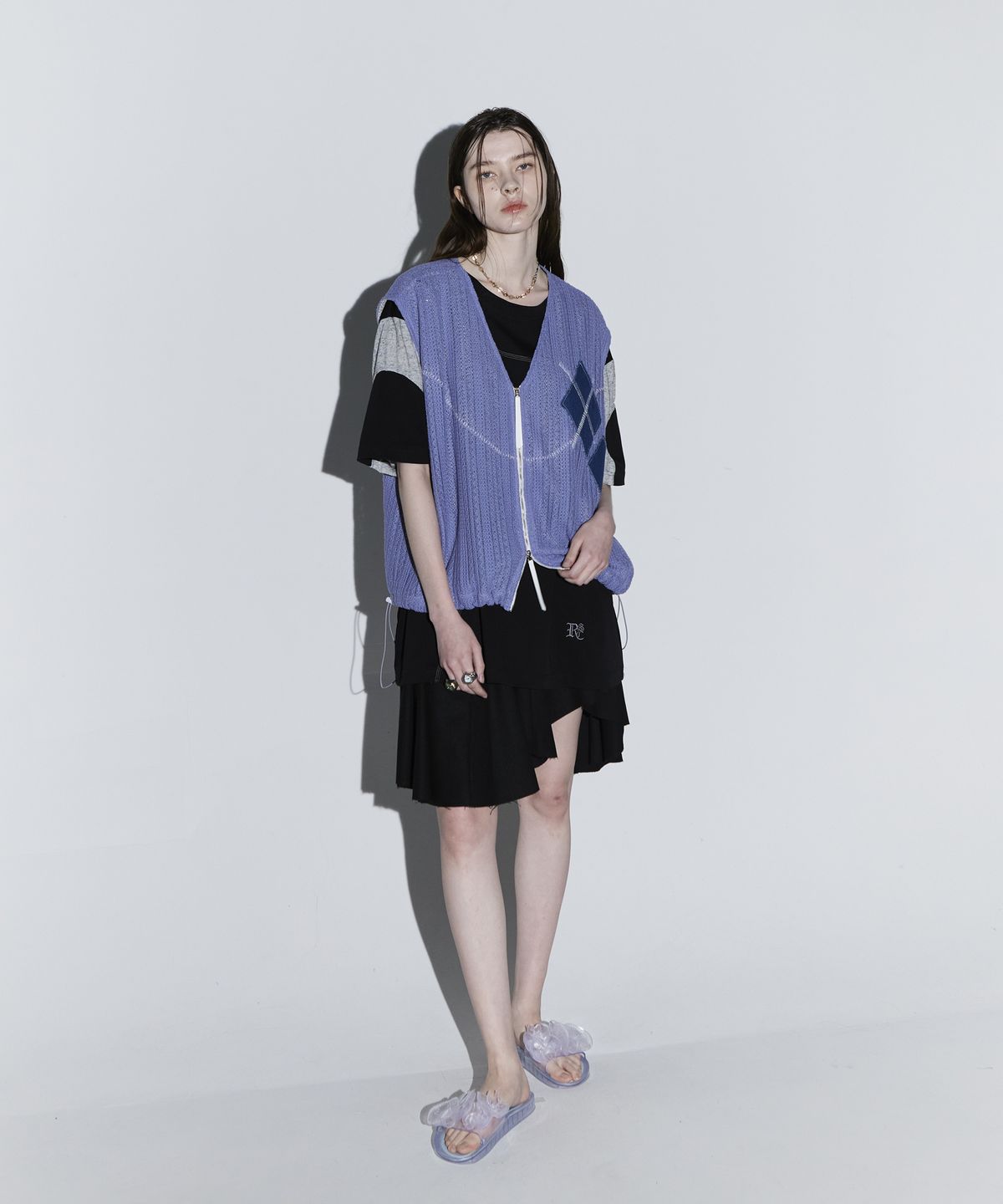 알에스에스씨(RSSC) ARGYLE & STITCH KNIT ZIPUP VEST - PU
