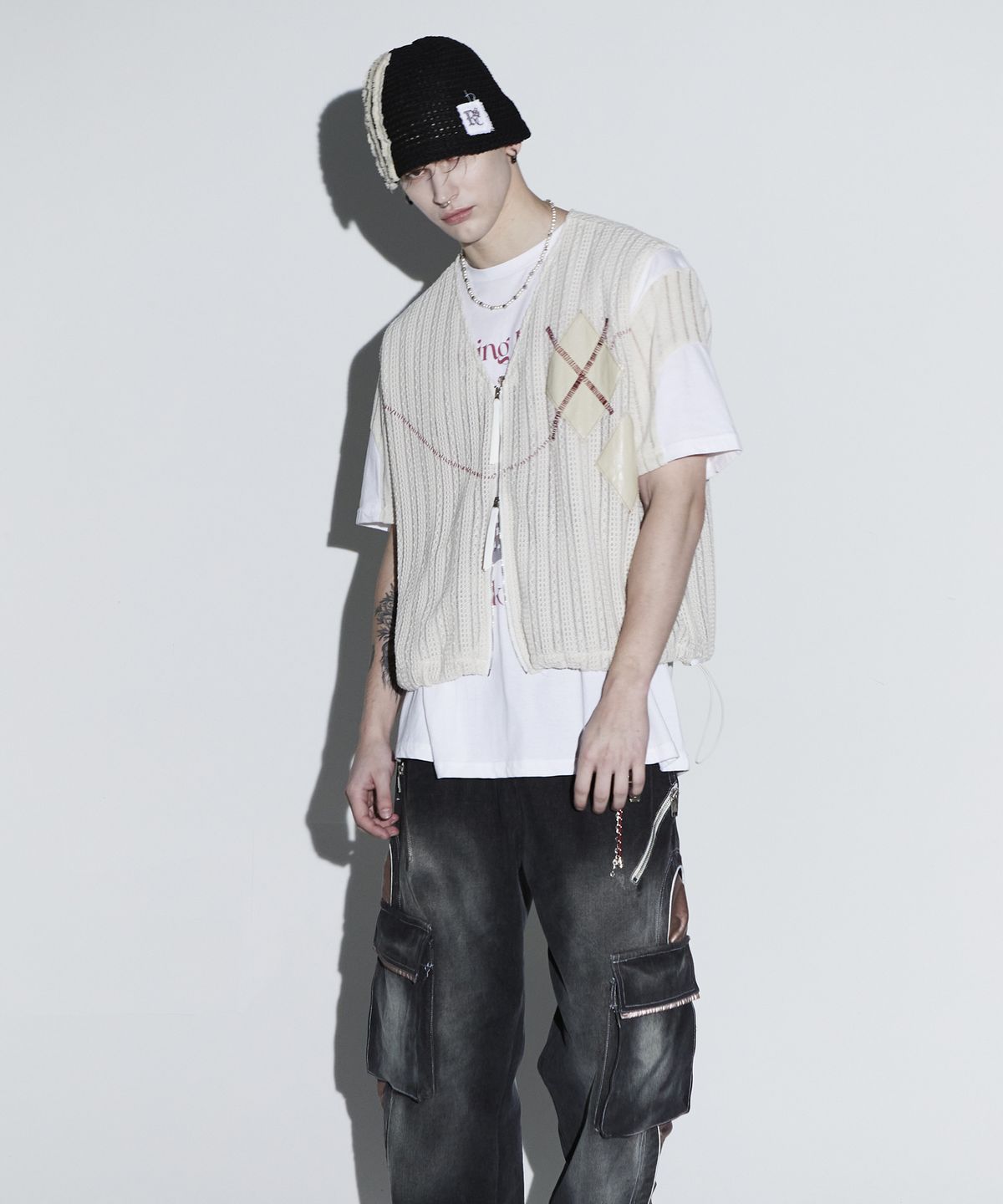 알에스에스씨(RSSC) ARGYLE & STITCH KNIT ZIPUP VEST - IV