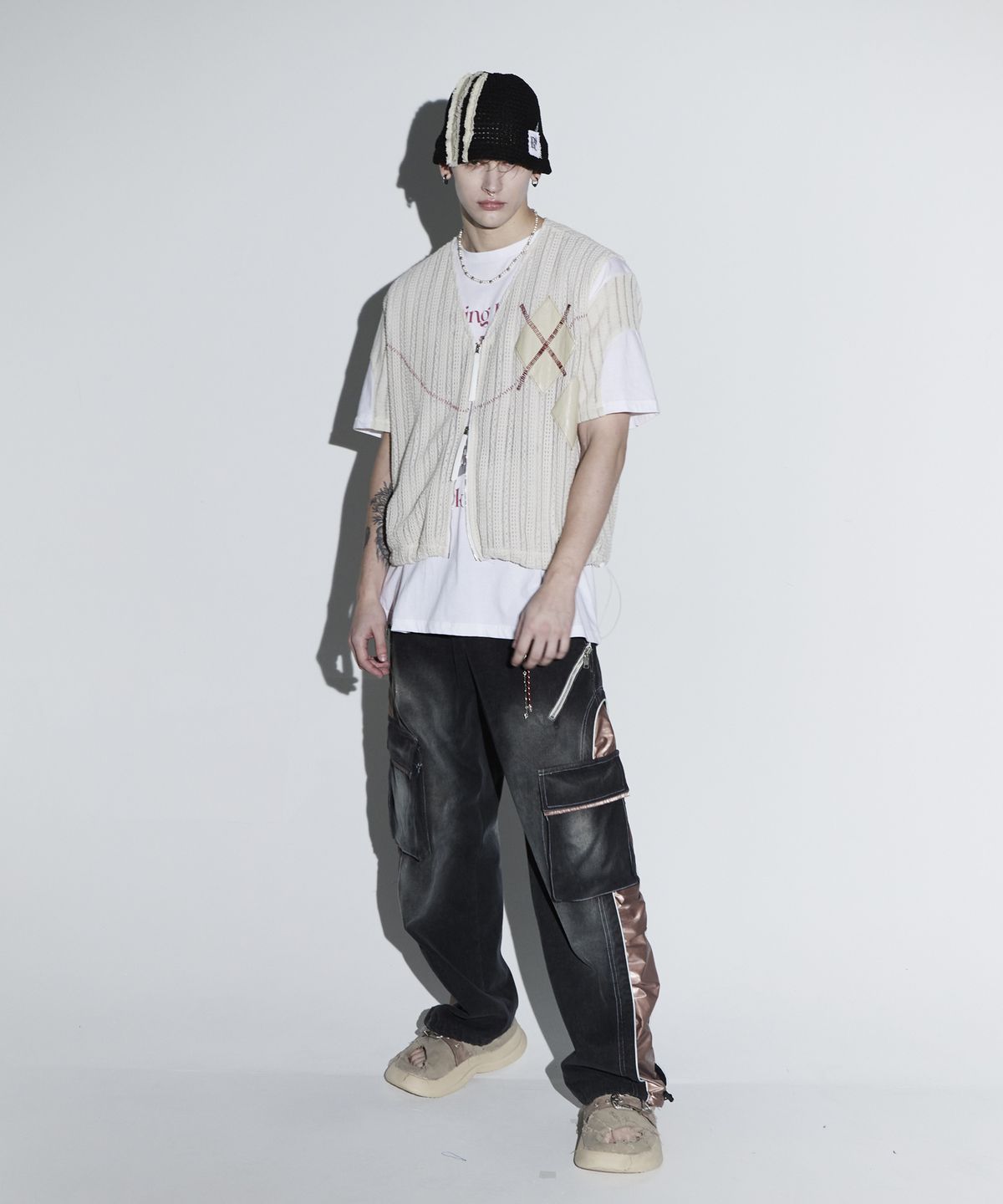 알에스에스씨(RSSC) ARGYLE & STITCH KNIT ZIPUP VEST - IV