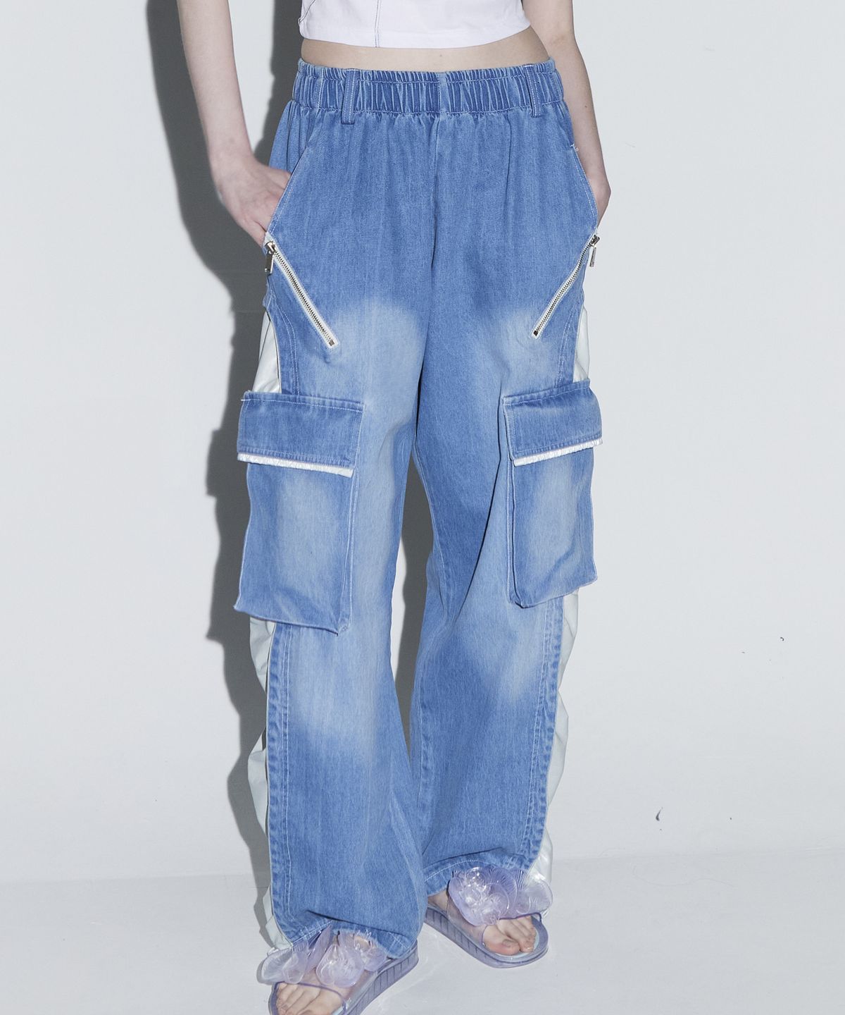 알에스에스씨(RSSC) WRINKLE MIXED CARGO DENIM PANTS - L/DE