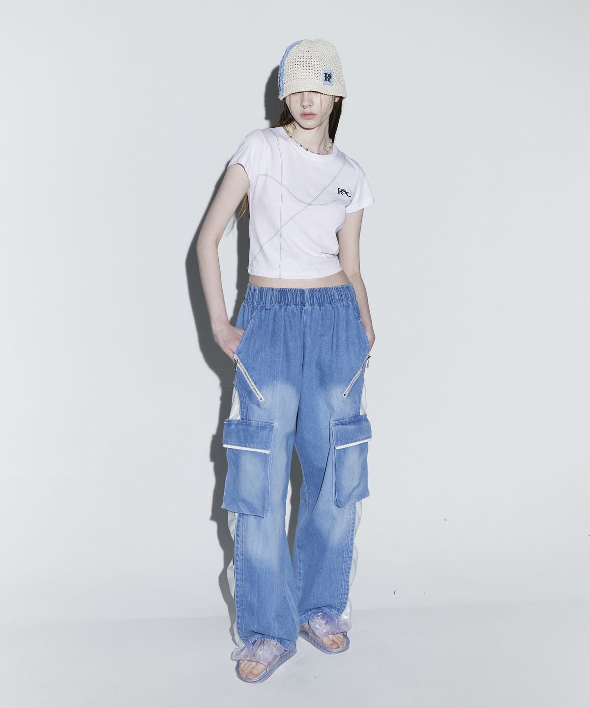 알에스에스씨(RSSC) WRINKLE MIXED CARGO DENIM PANTS - L/DE