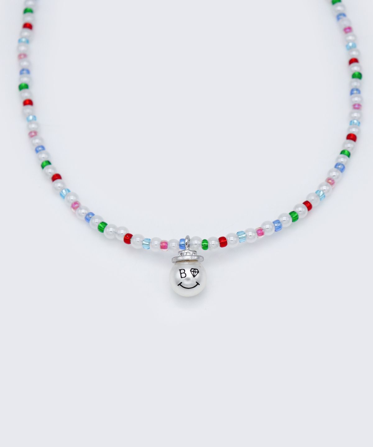 봉보(BONBEAU) Smile pearl pendant color beads Necklace 스마일 진주 팬던트 컬러 비즈 목걸이