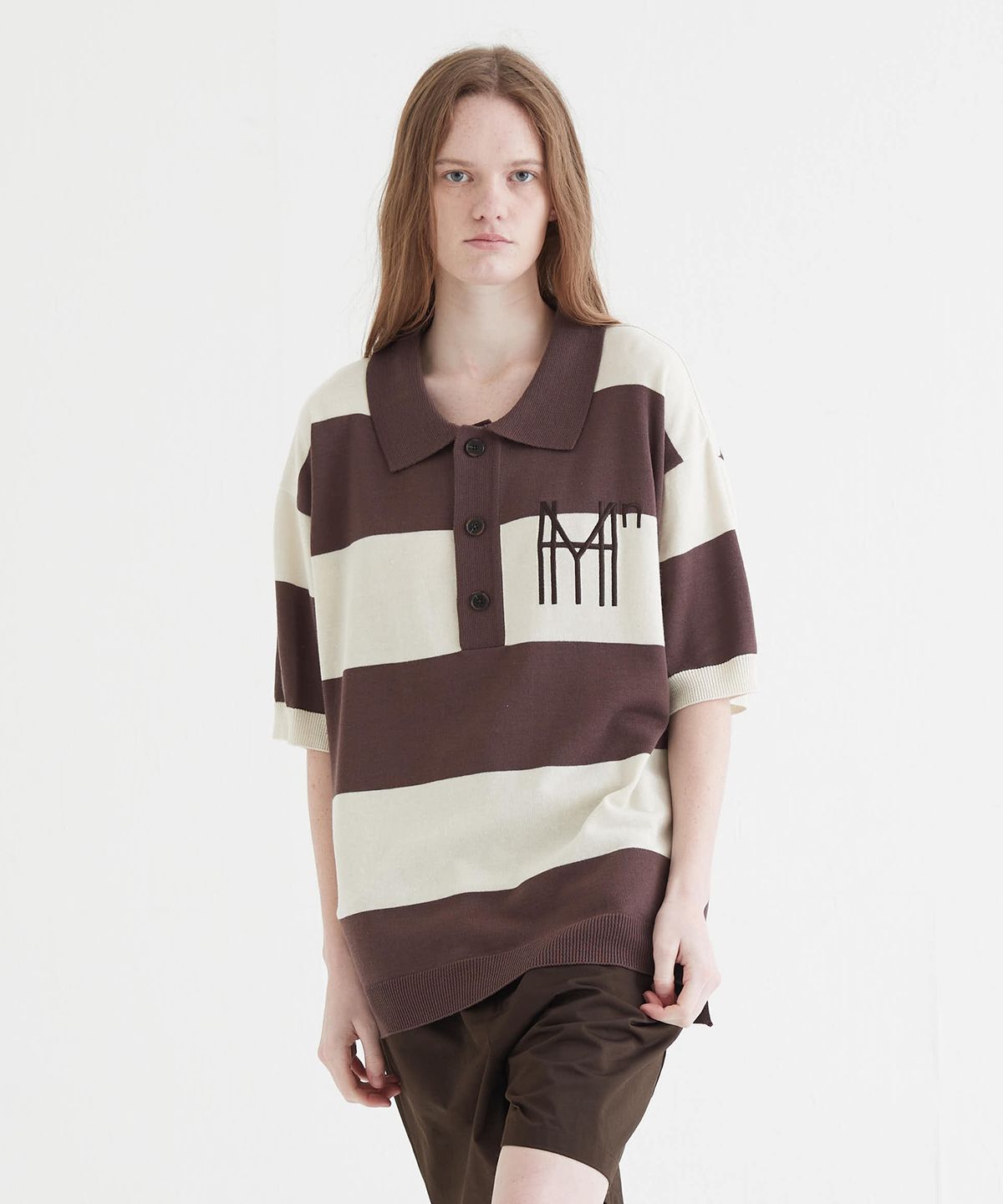 하이투(HYIIⁿ) [UNISEX] PK카라  스트라이프 니트 스웨터 브라운
