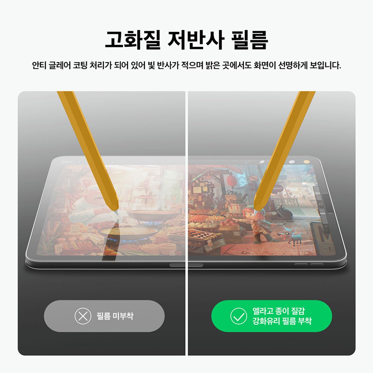 엘라고(ELAGO) 아이패드 에어 5/4세대 프로 4/3세대 종이질감 지문방지 강화유리 필름
