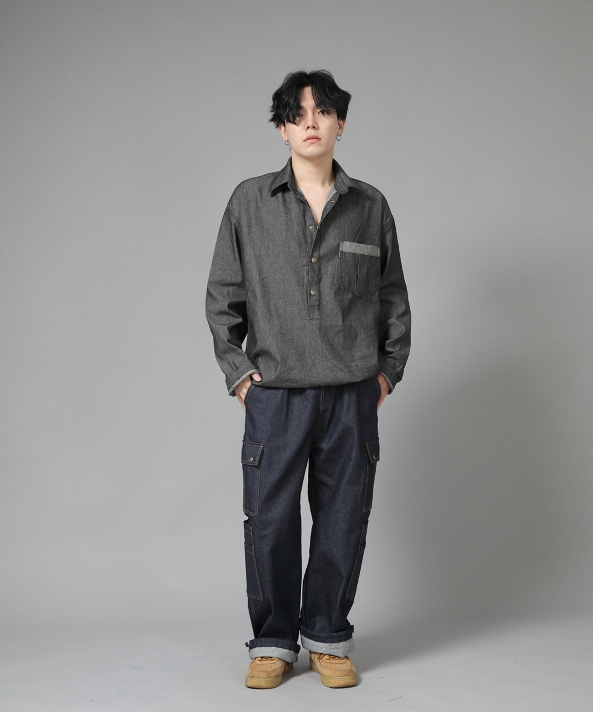 세인트크루(SAINTCREW) 링클포켓 아노락셔츠 WPA-413 데님 그레이블랙