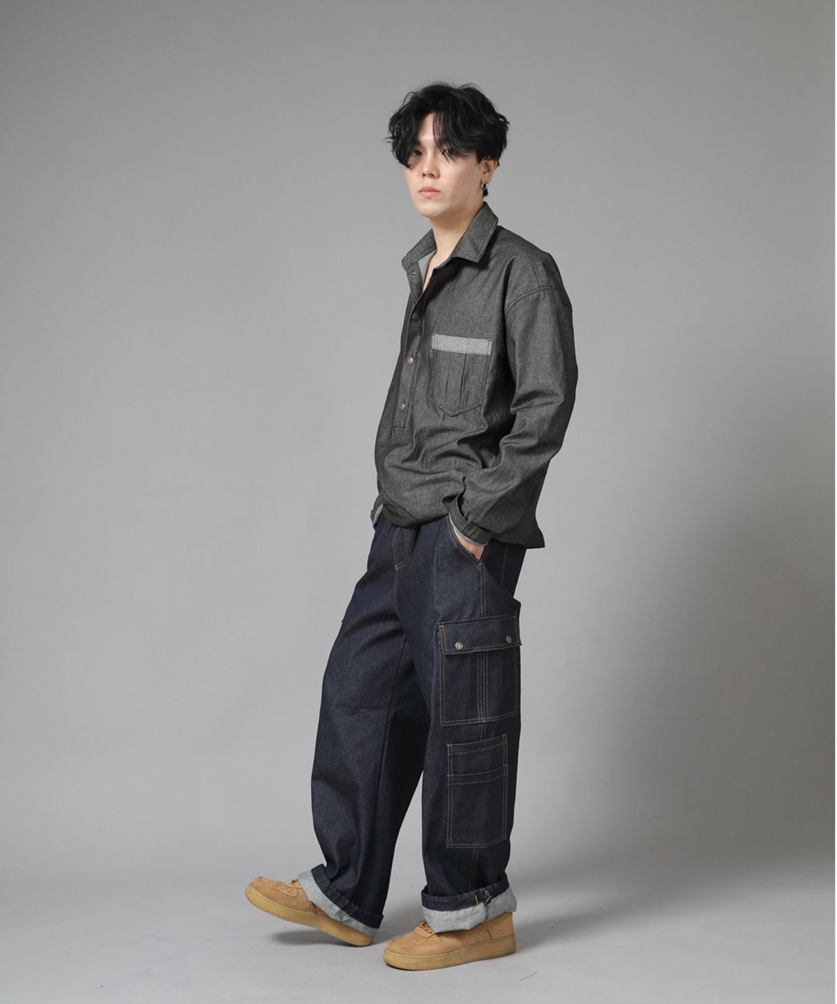 세인트크루(SAINTCREW) 링클포켓 아노락셔츠 WPA-413 데님 그레이블랙