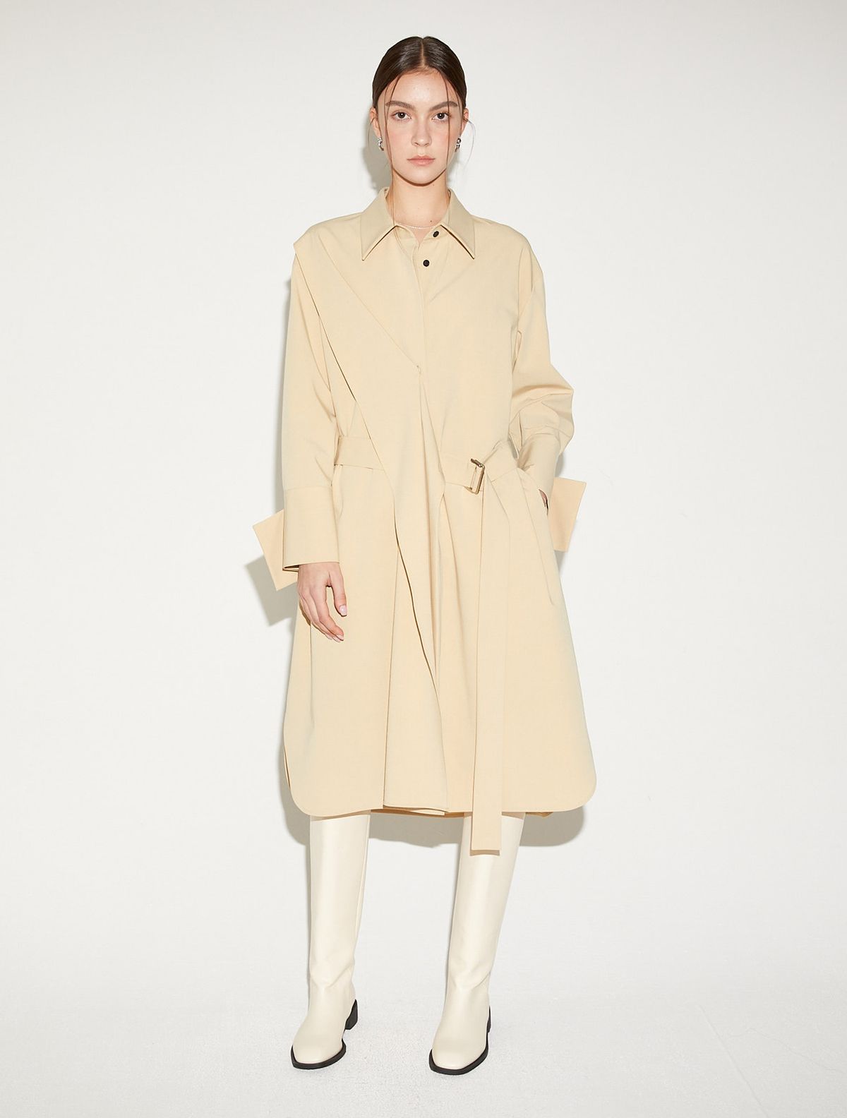르이엘(LE YIEL) Oversize Belted Shirt One Piece_Yellow Beige 오버사이즈 벨티드 셔츠 원피스_옐로우 베이지
