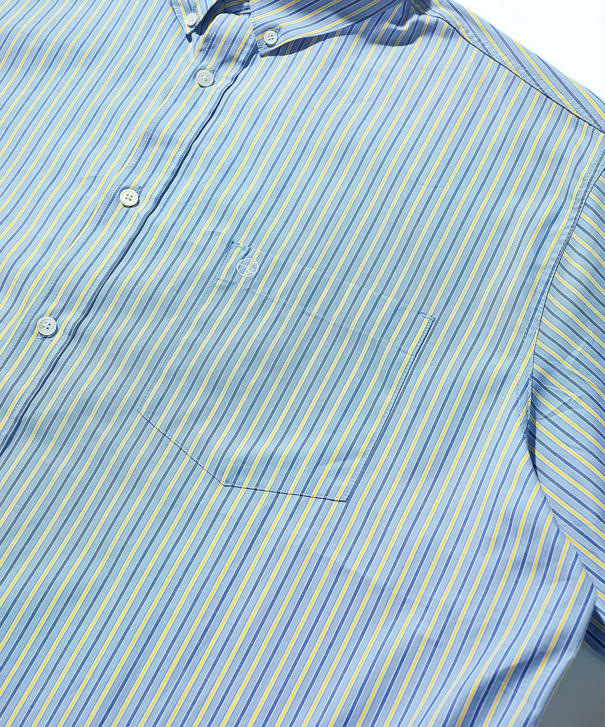 사운즈라이프(SOUNDSLIFE) [Japan Fabric] Back Loop Short Sleeve Stripe Shirt Sky Blue