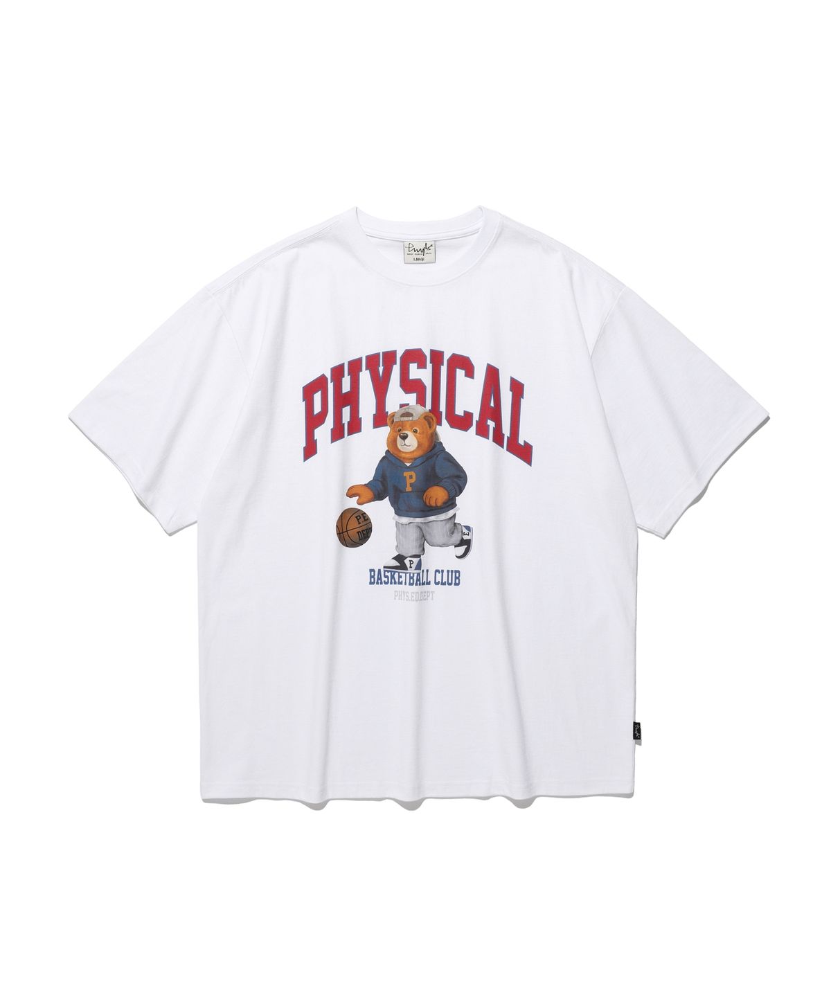 피지컬 디파트먼트(PHYSICAL DEPARTMENT) 베스킷볼 베어 반팔티셔츠_화이트/레드