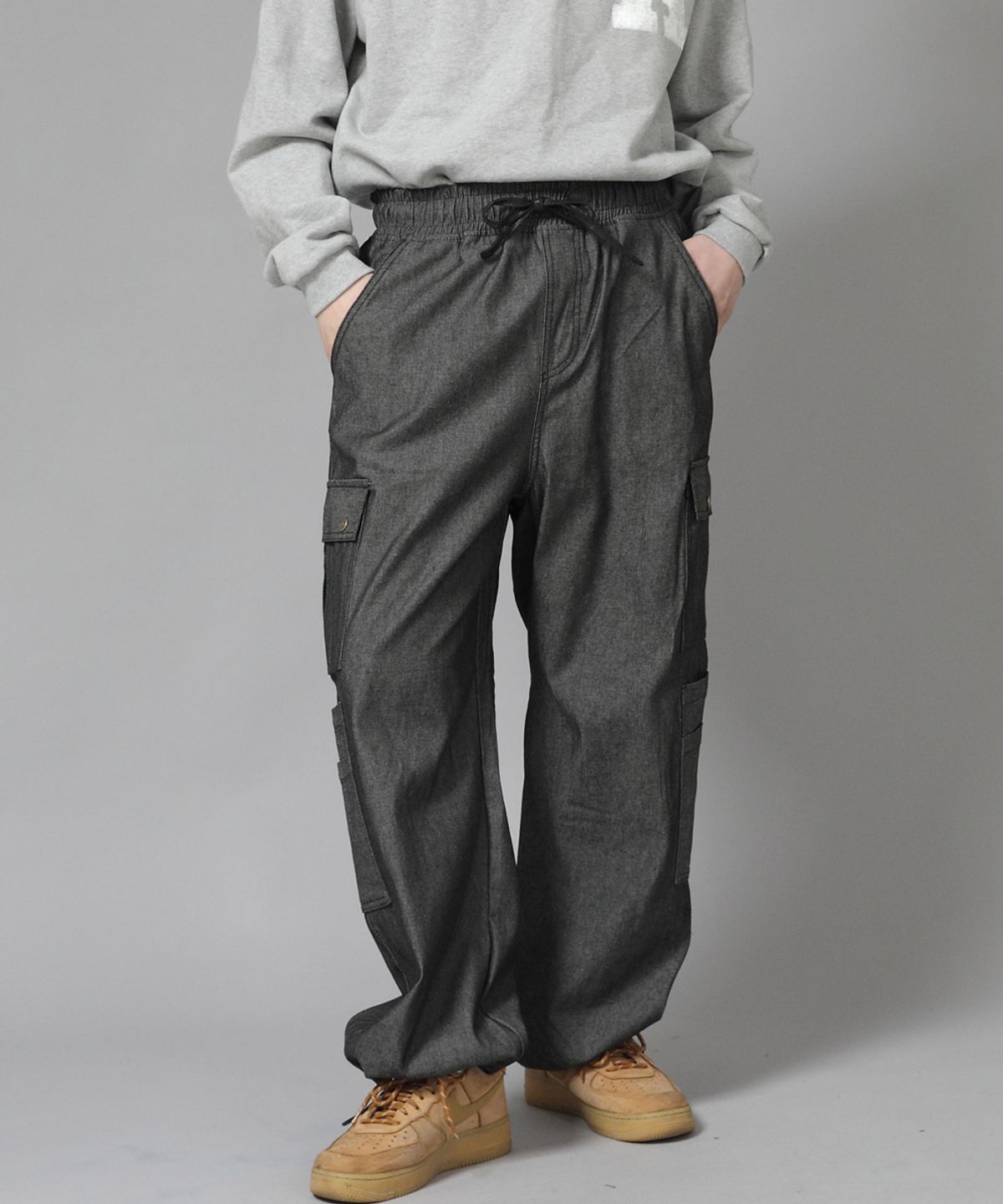 세인트크루(SAINTCREW) 더블카고 스트링 조거팬츠 DCJ-338 데님 그레이블랙