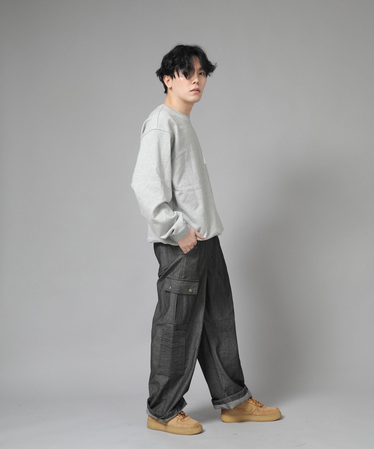 세인트크루(SAINTCREW) 더블카고 스트링 조거팬츠 DCJ-338 데님 그레이블랙
