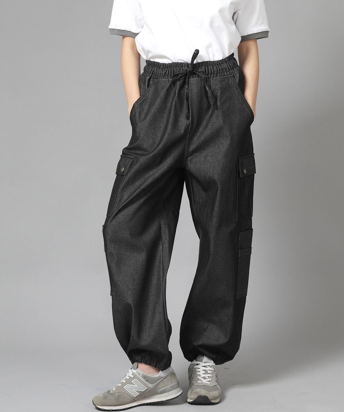 세인트크루(SAINTCREW) 더블카고 스트링 조거팬츠 DCJ-338 데님 블랙 BKS
