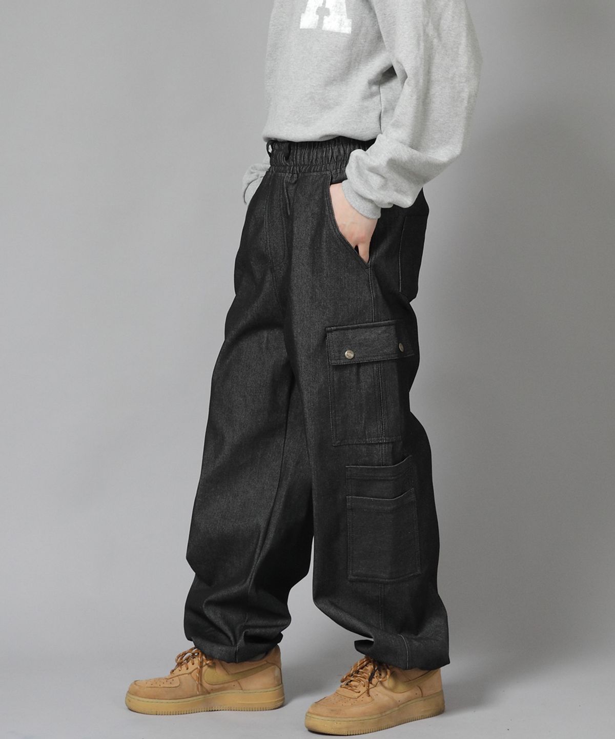세인트크루(SAINTCREW) 더블카고 스트링 조거팬츠 DCJ-338 데님 블랙 BKS