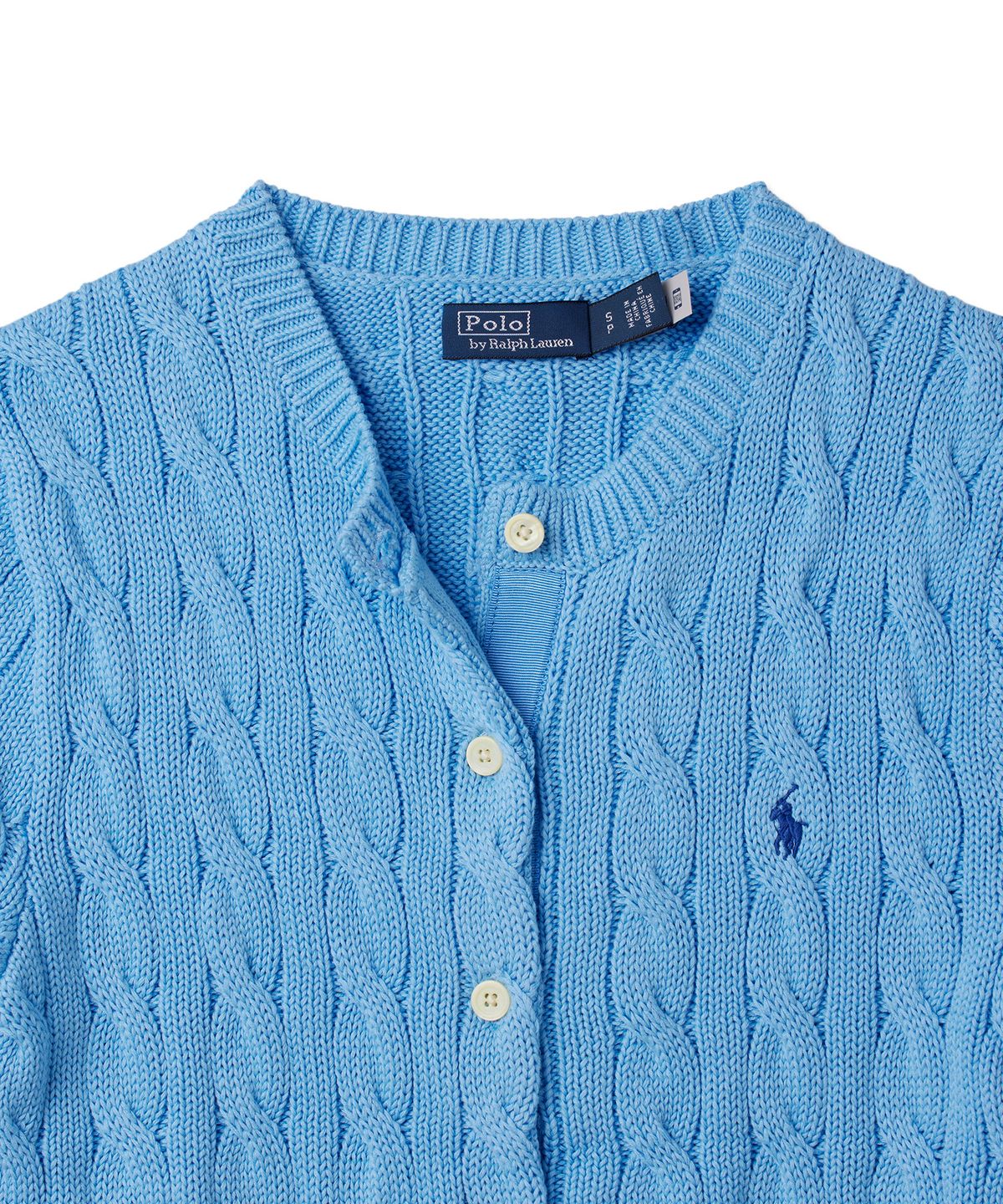 폴로 랄프 로렌(POLO RALPH LAUREN) W 케이블 니트 숏 슬리브 가디건 - 블루