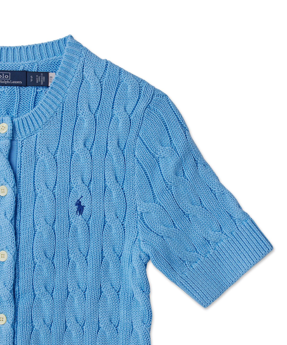폴로 랄프 로렌(POLO RALPH LAUREN) W 케이블 니트 숏 슬리브 가디건 - 블루