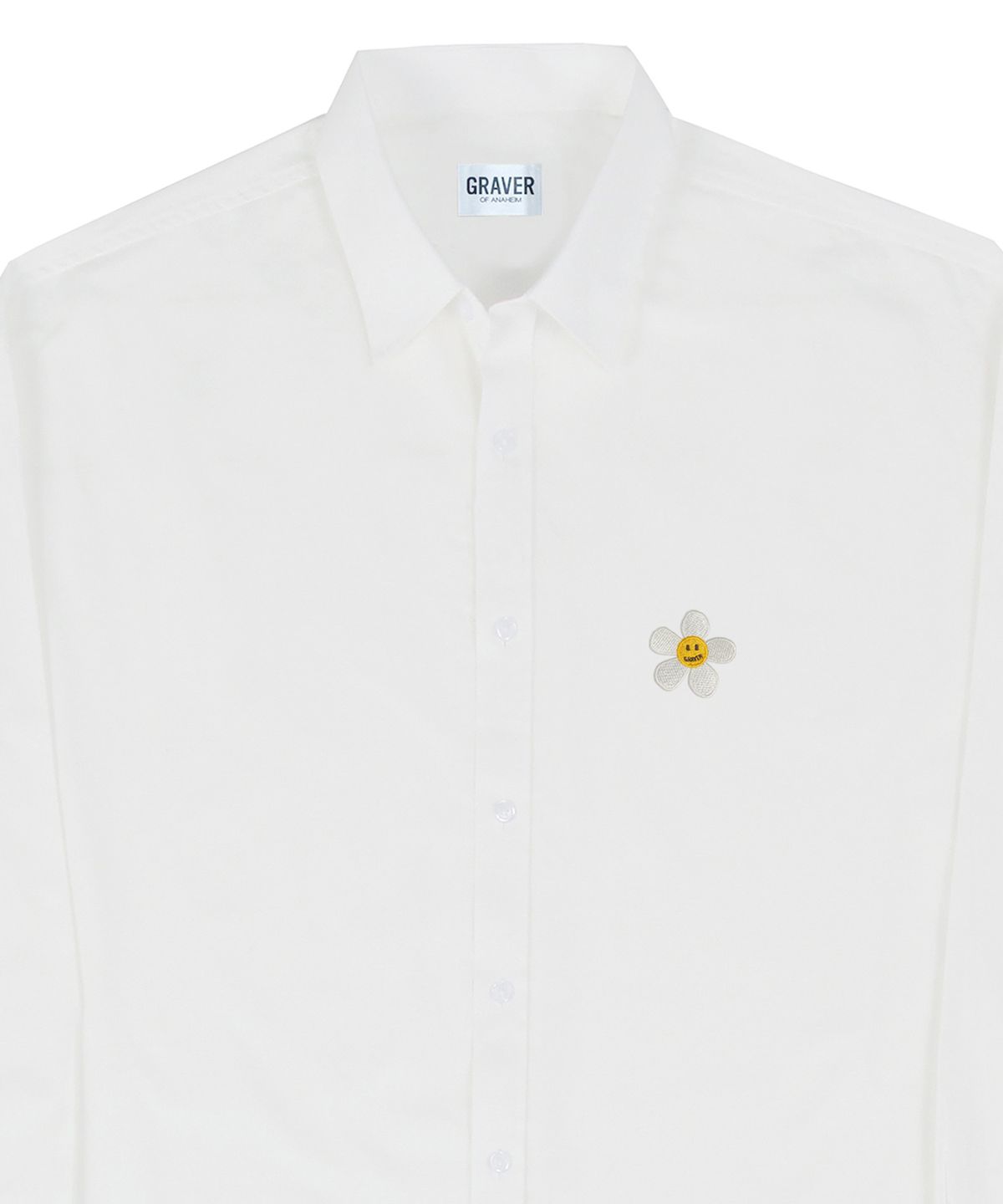 그레이버(GRAVER) [UNISEX]플라워도트 자수 오버핏 셔츠_화이트