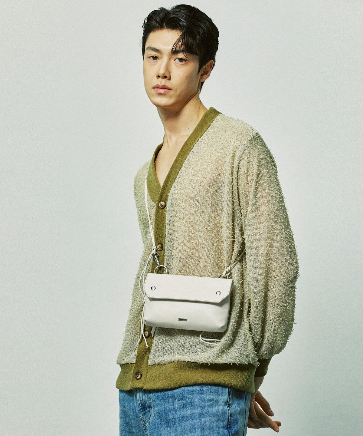 에스에스와이(SSY) 그런지 피셔넷 니트 가디건 바질