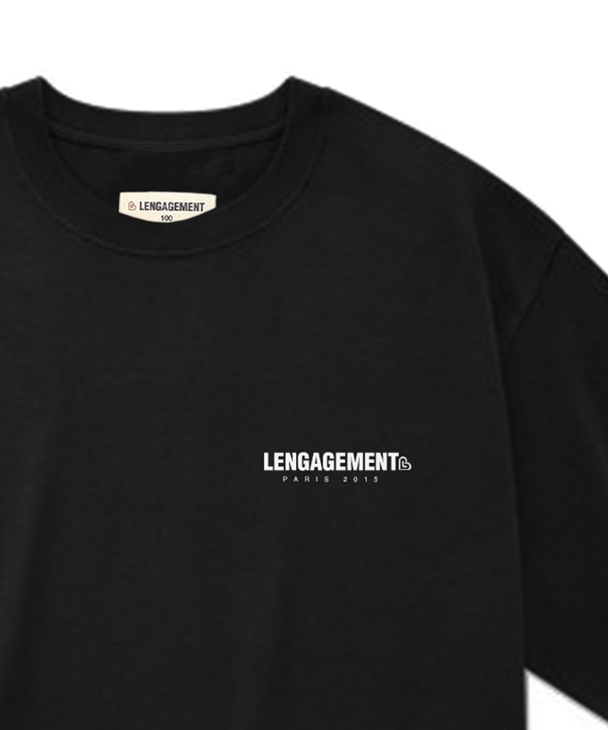 랑가주망(LENGAGEMENT) 오버사이즈  스몰 스토리 로고 반팔티 [블랙]