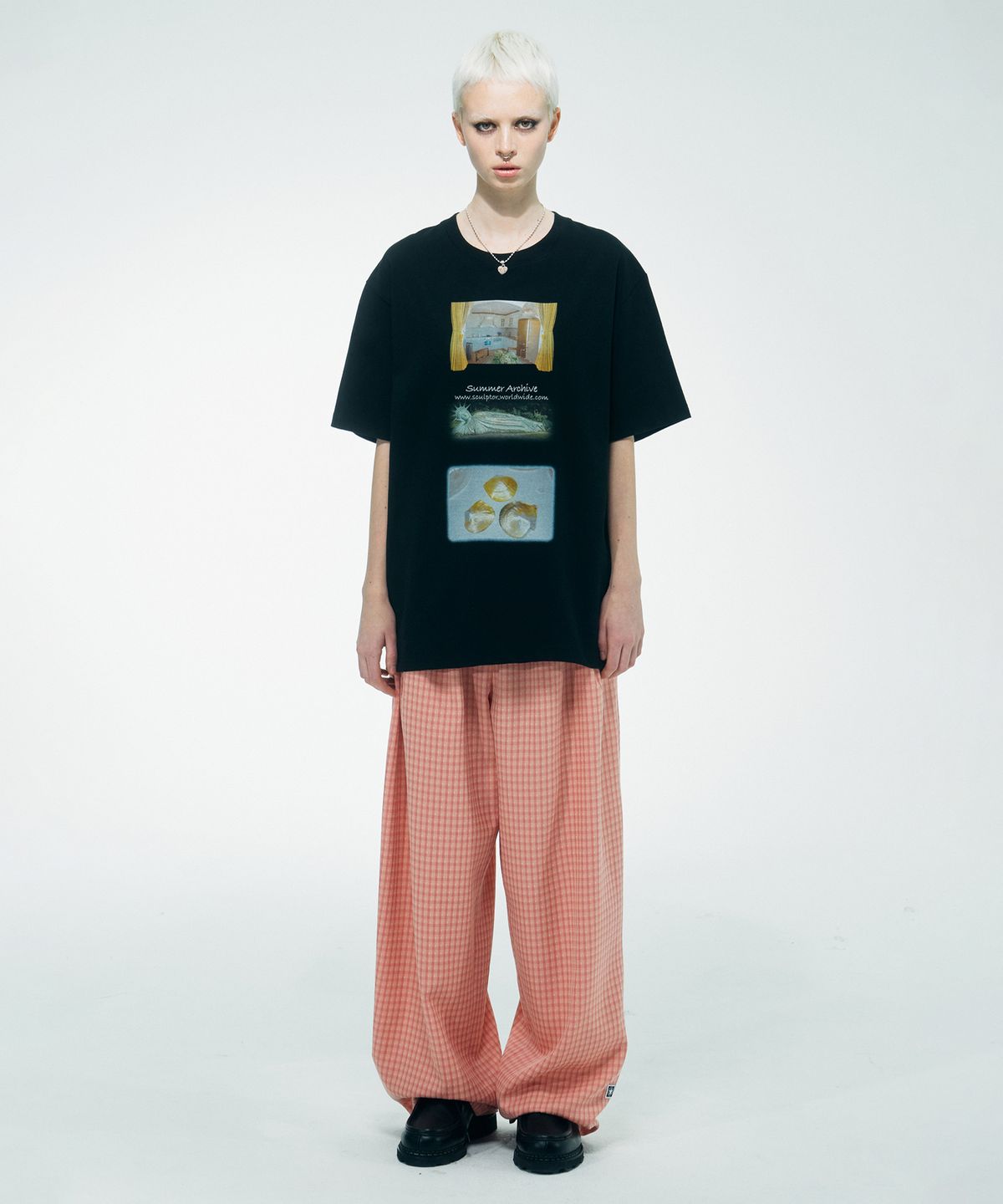스컬프터(SCULPTOR) Check Pin Tuck Pants Pink