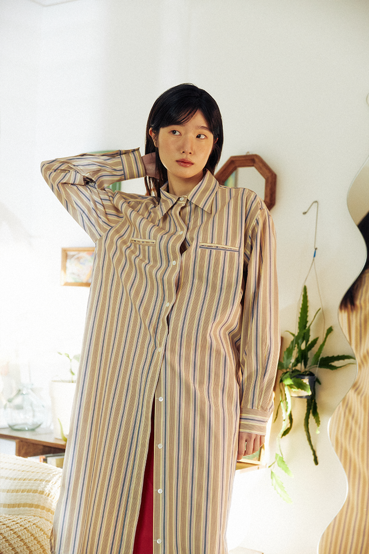 쿠키시(KOOKEESEE) 더블립 셔츠원피스 (스트라이프)