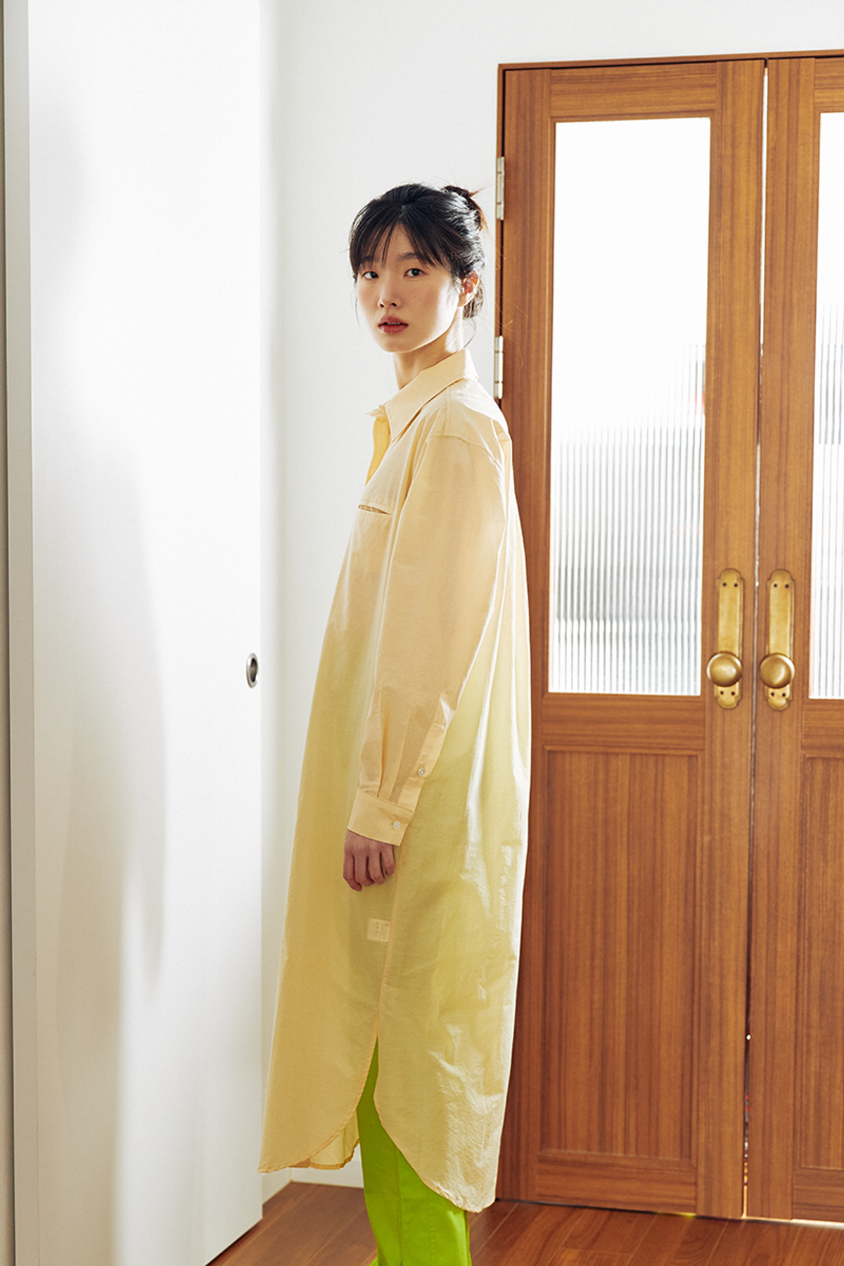 쿠키시(KOOKEESEE) 더블립 셔츠원피스 (크림옐로우)