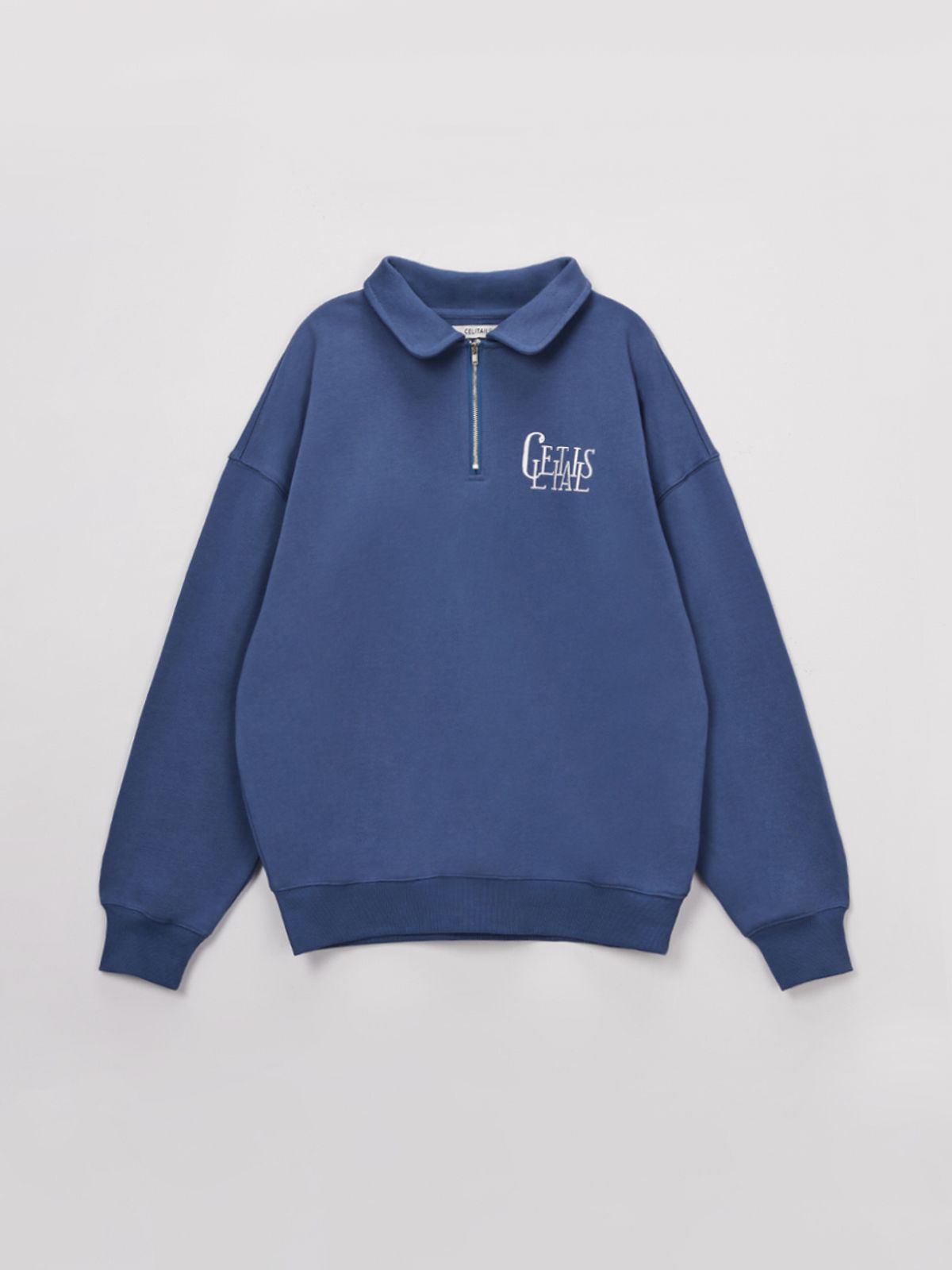 셀리테일즈(CELITAILS) EMBROIDERY HALF ZIP-UP SWEATSHIRT_BLUE