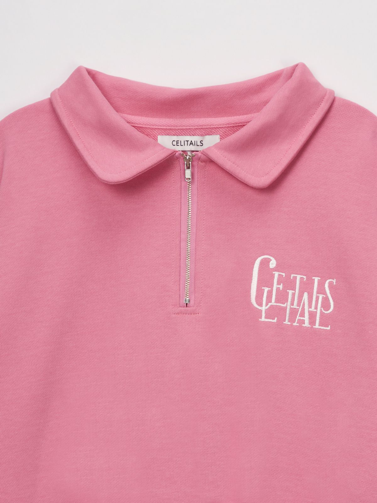 셀리테일즈(CELITAILS) EMBROIDERY HALF ZIP-UP SWEATSHIRT_PINK