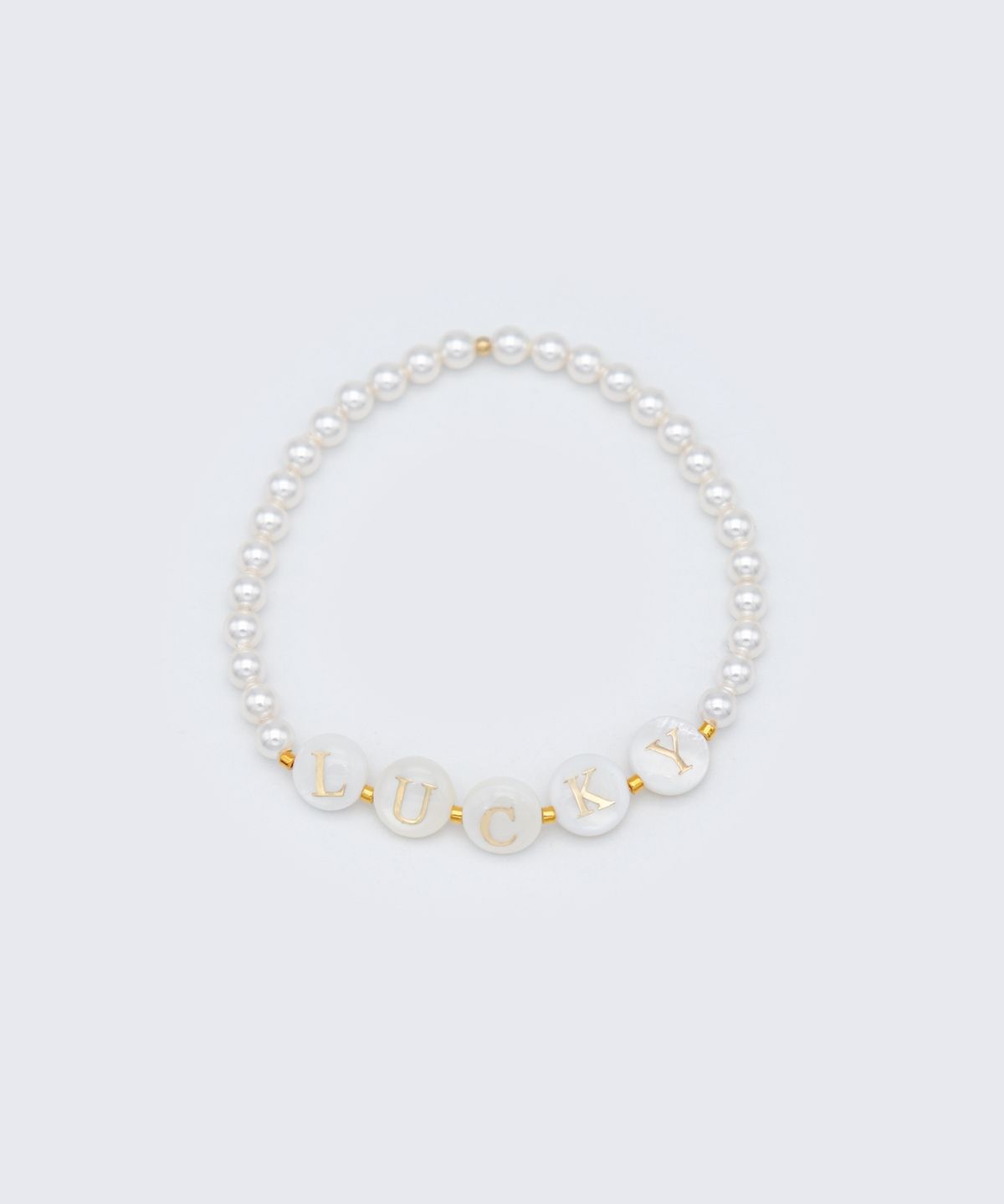 봉보(BONBEAU) Swarovski pearl initial gold beads Bracelet 자개 이니셜 스와로브스키 진주 비즈 팔찌
