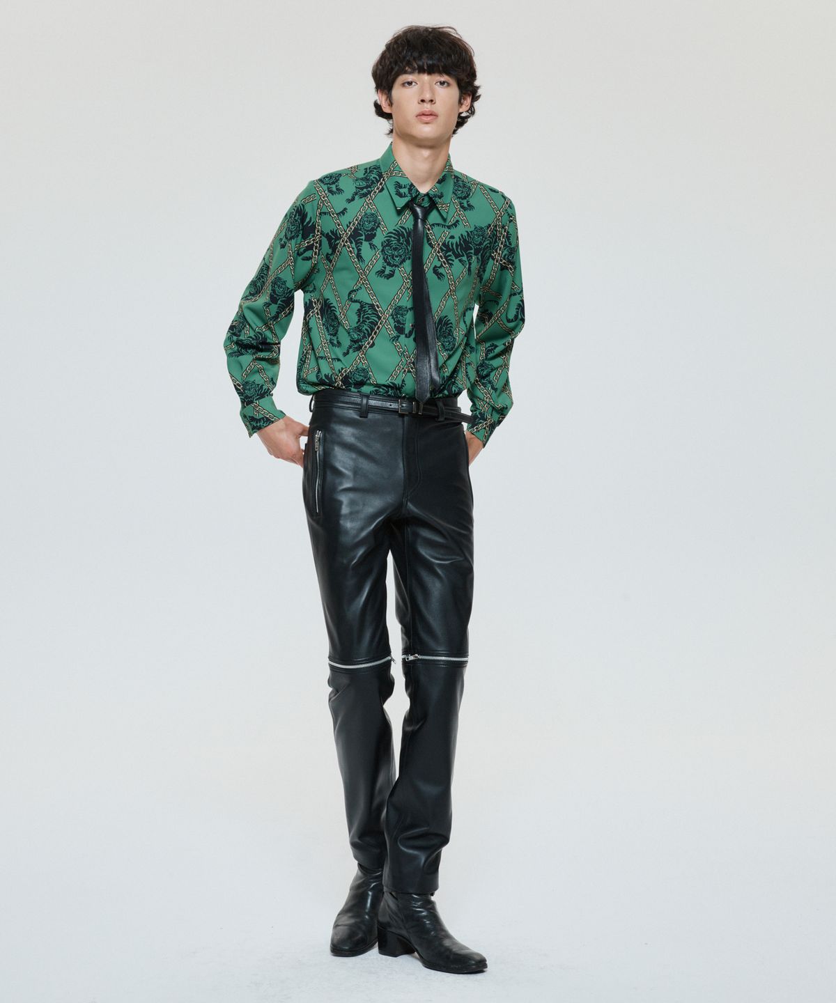 언티지(UNTAGE) 호랑이 프린트 셔츠[Green(UNISEX)]_UTS-FS18