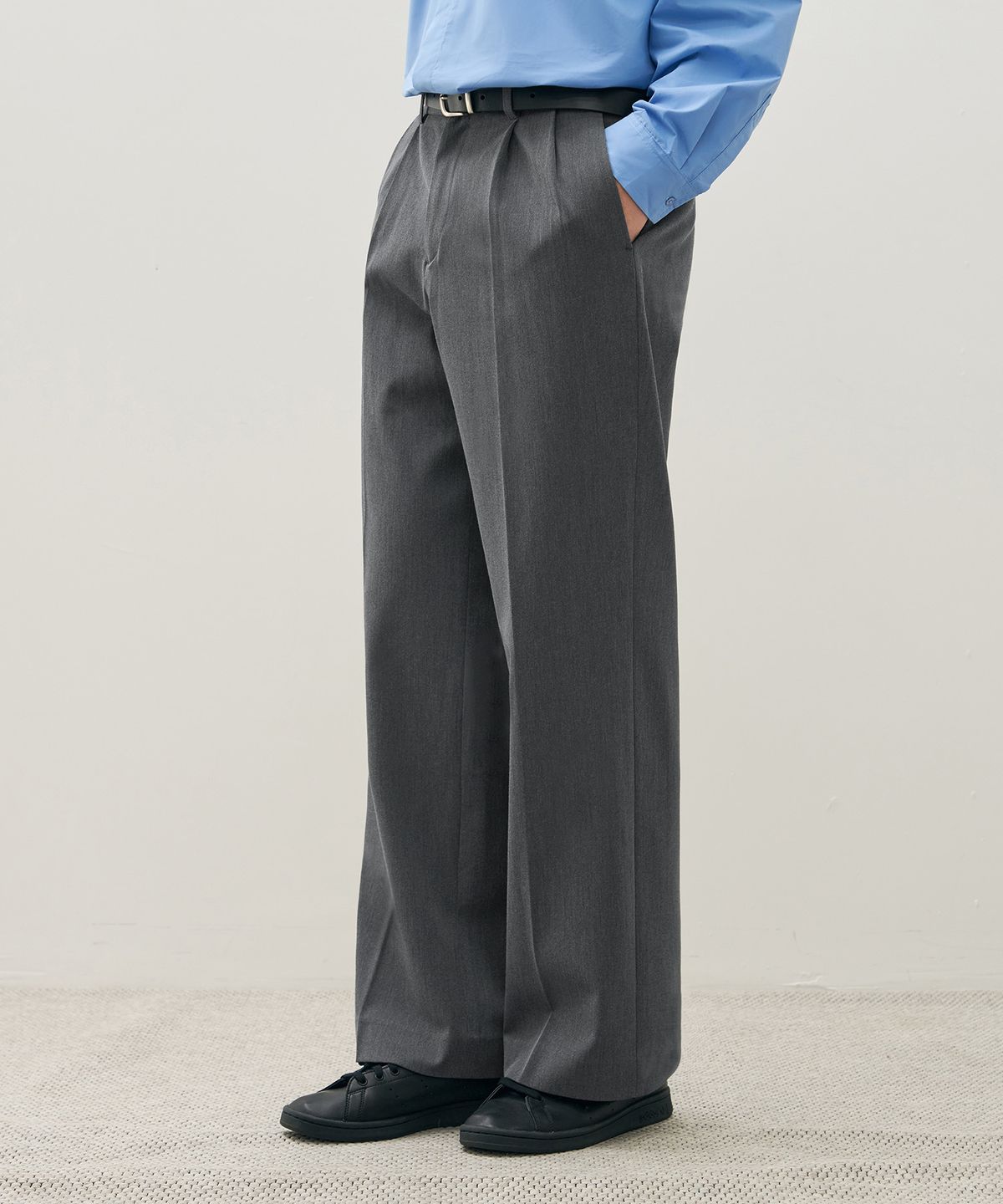 드로우핏(DRAW FIT) 투턱 밴딩 와이드 슬랙스 [GREY]