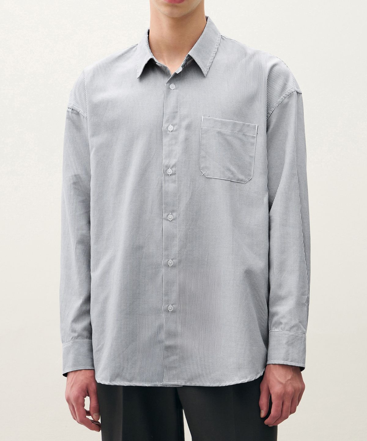 드로우핏(DRAW FIT) 코지드 스트라이프 셔츠 [BLACK]