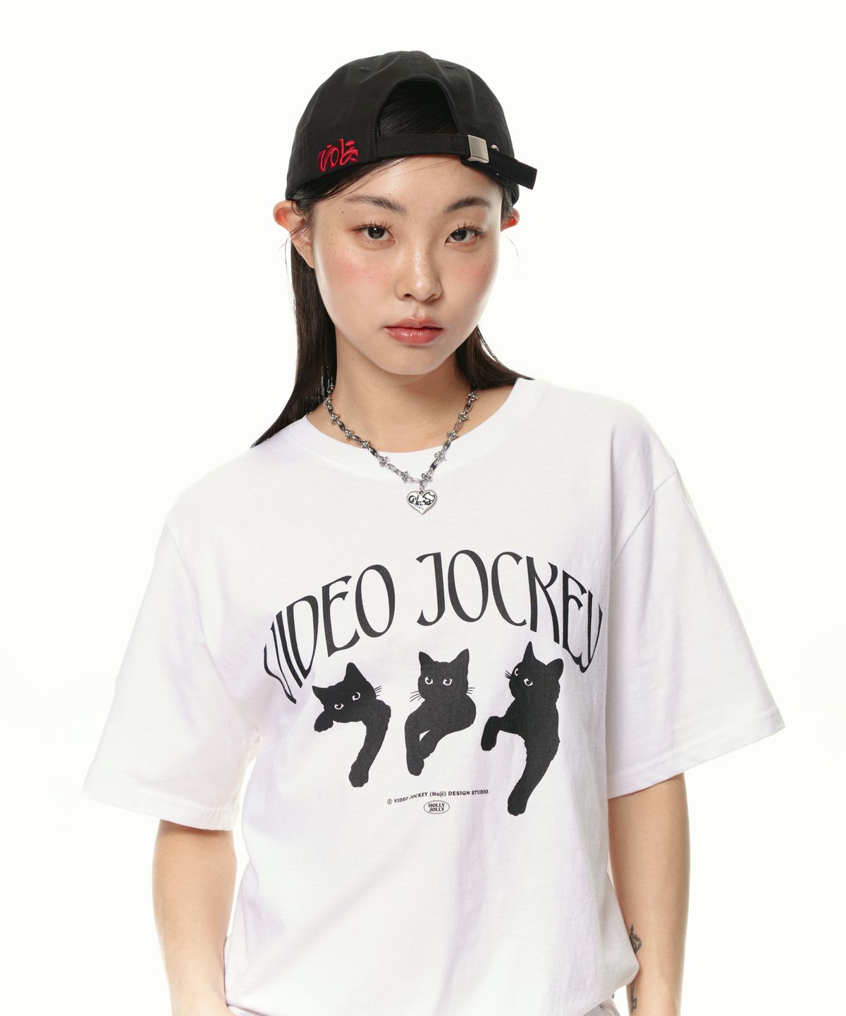 비디오자키(VIDEO JOCKEY) 냥냥냥 티셔츠 [화이트]