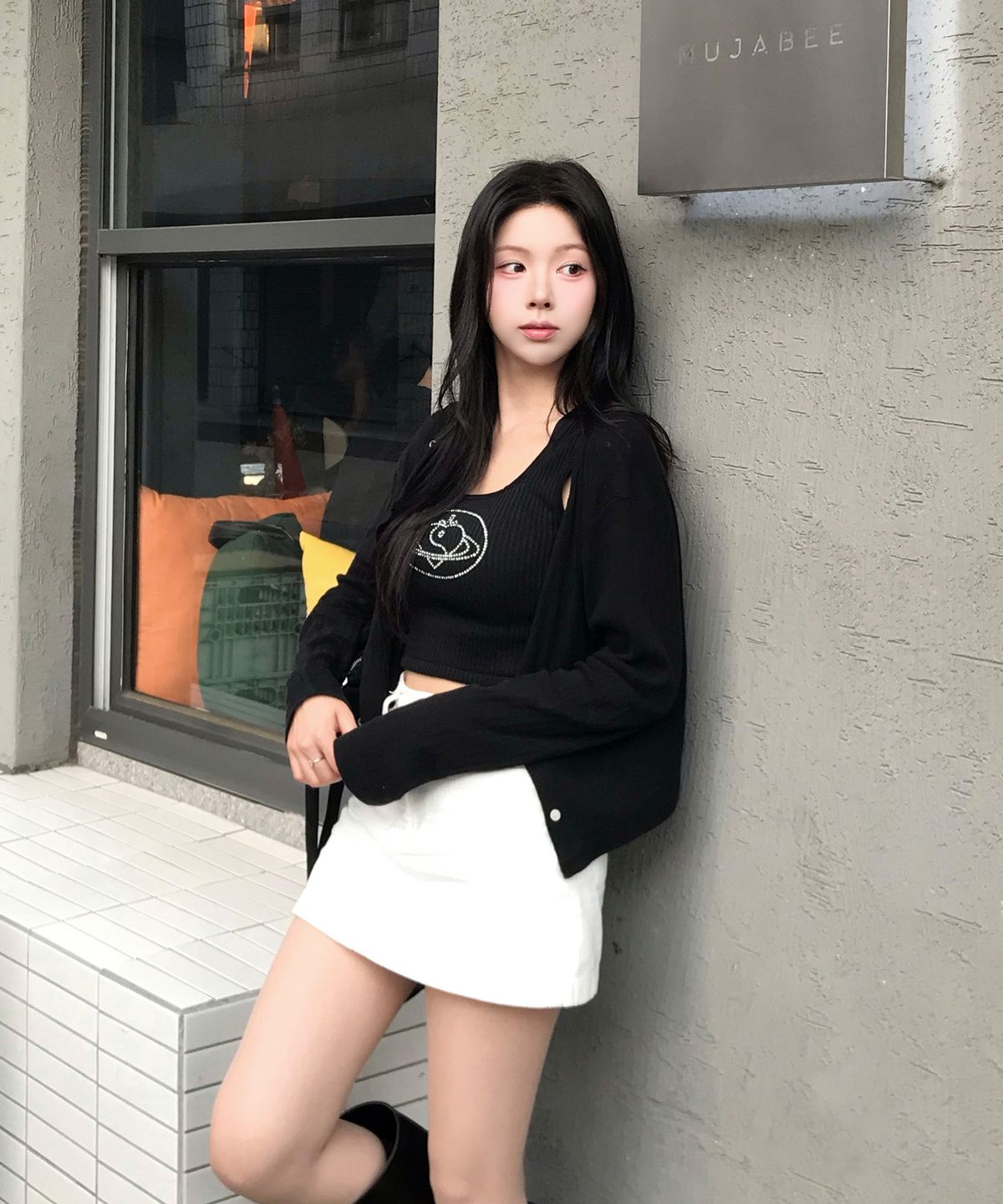 플라즈마스페어(PLASMA SPHERE) SPACE TOP IN  BLACK x SILVER(크롭 니트 슬리브리스)