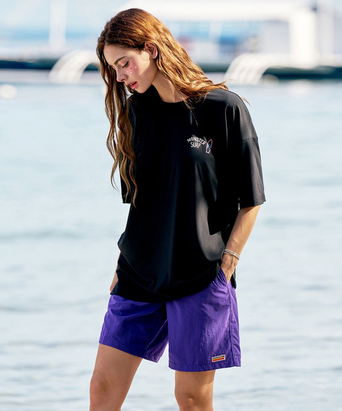 블랙몬스터핏(BLACK MONSTER FIT) 워셔 쿨링 우븐 쇼츠 (PURPLE) / BM220827