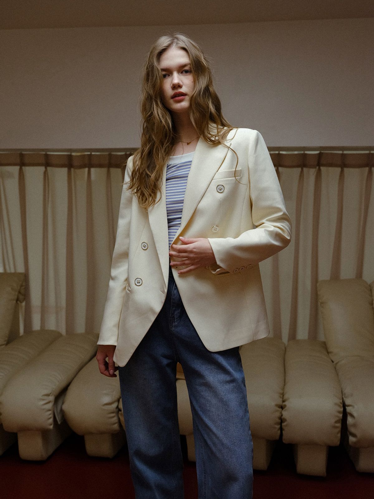 던드롭(DUNDROP) DD_Cream button jacket