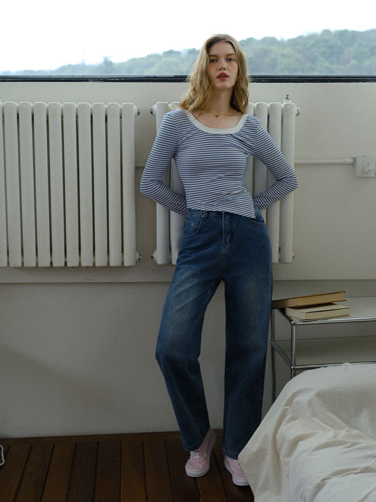 던드롭(DUNDROP) DD_Stripe irregular slim top_BLUE