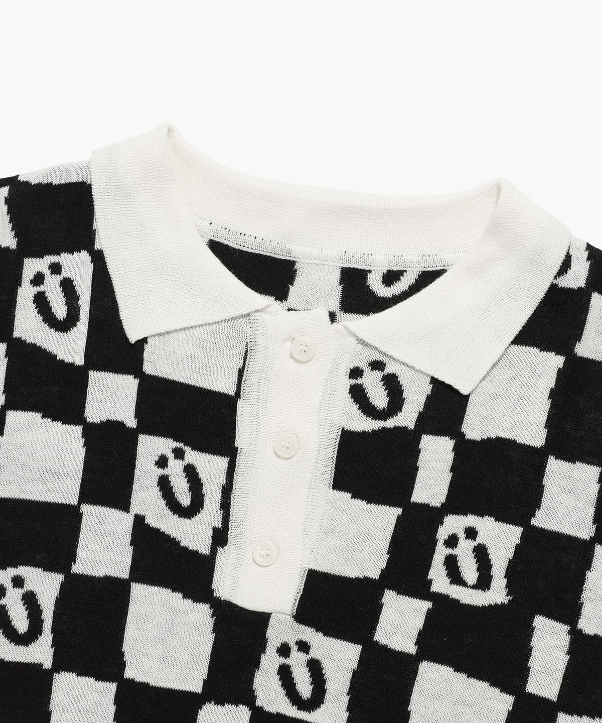 이스트쿤스트(ISTKUNST) CHECKERBOARD SMILEY COLLAR HALF KNIT_BLACK(IK2DMMK641A)