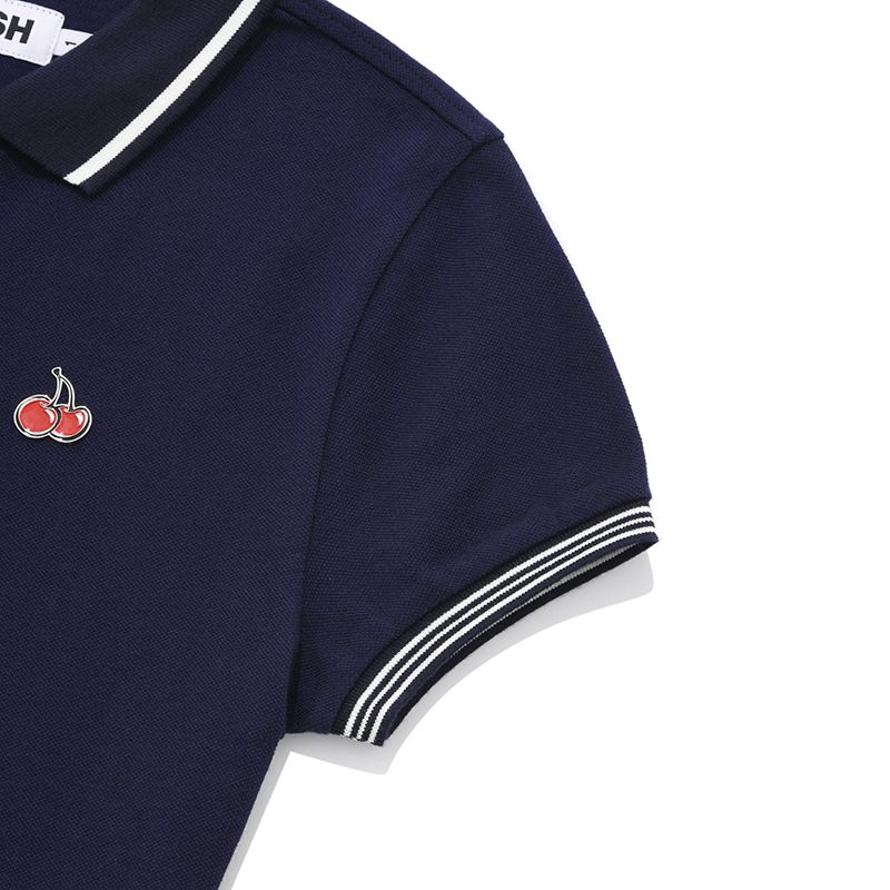MUSINSA | KIRSH Small Cherry Flare Pique Dress [Navy]