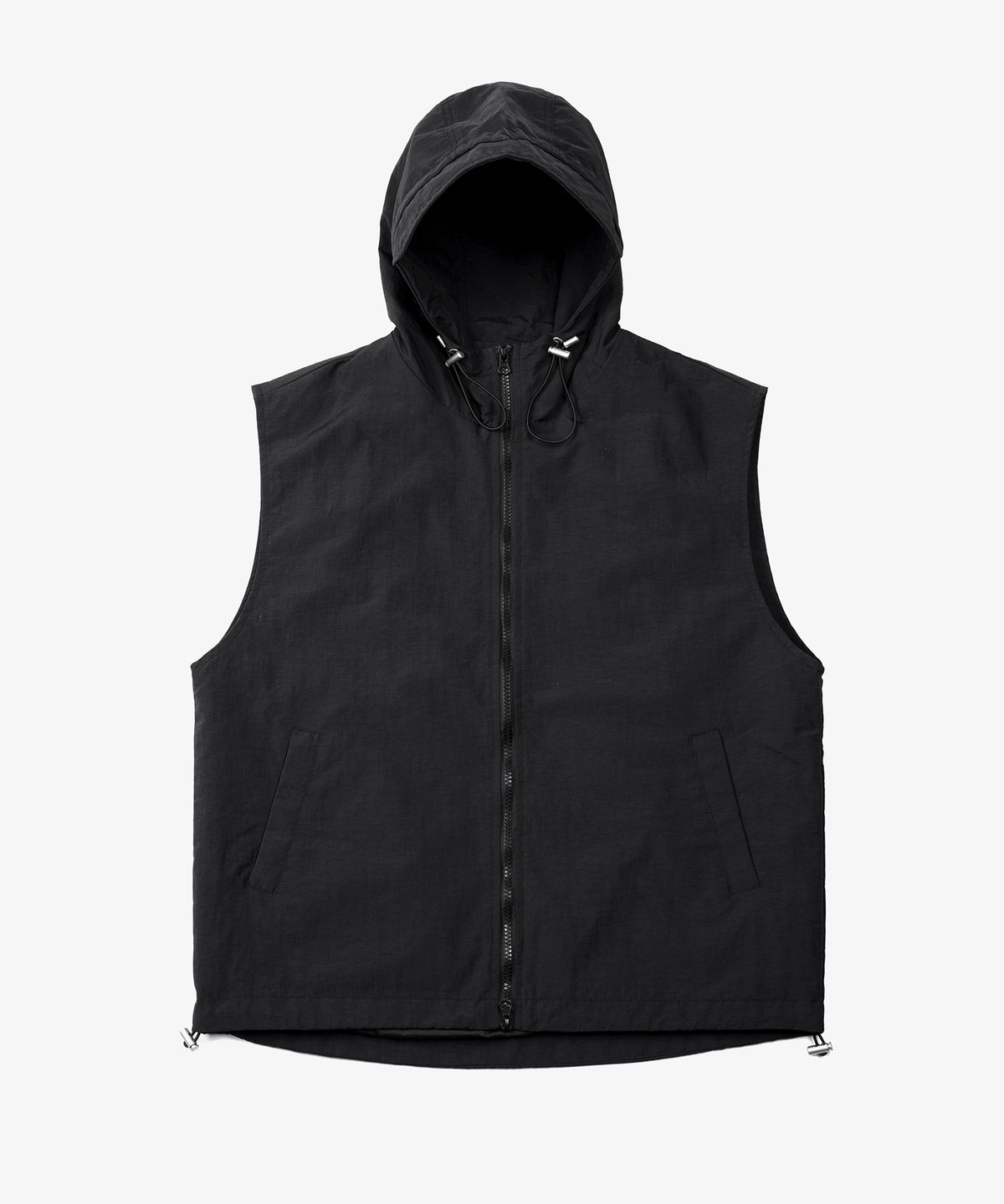 토피(TOFFEE) 하이넥 나일론 후드 집업 베스트 (BLACK)