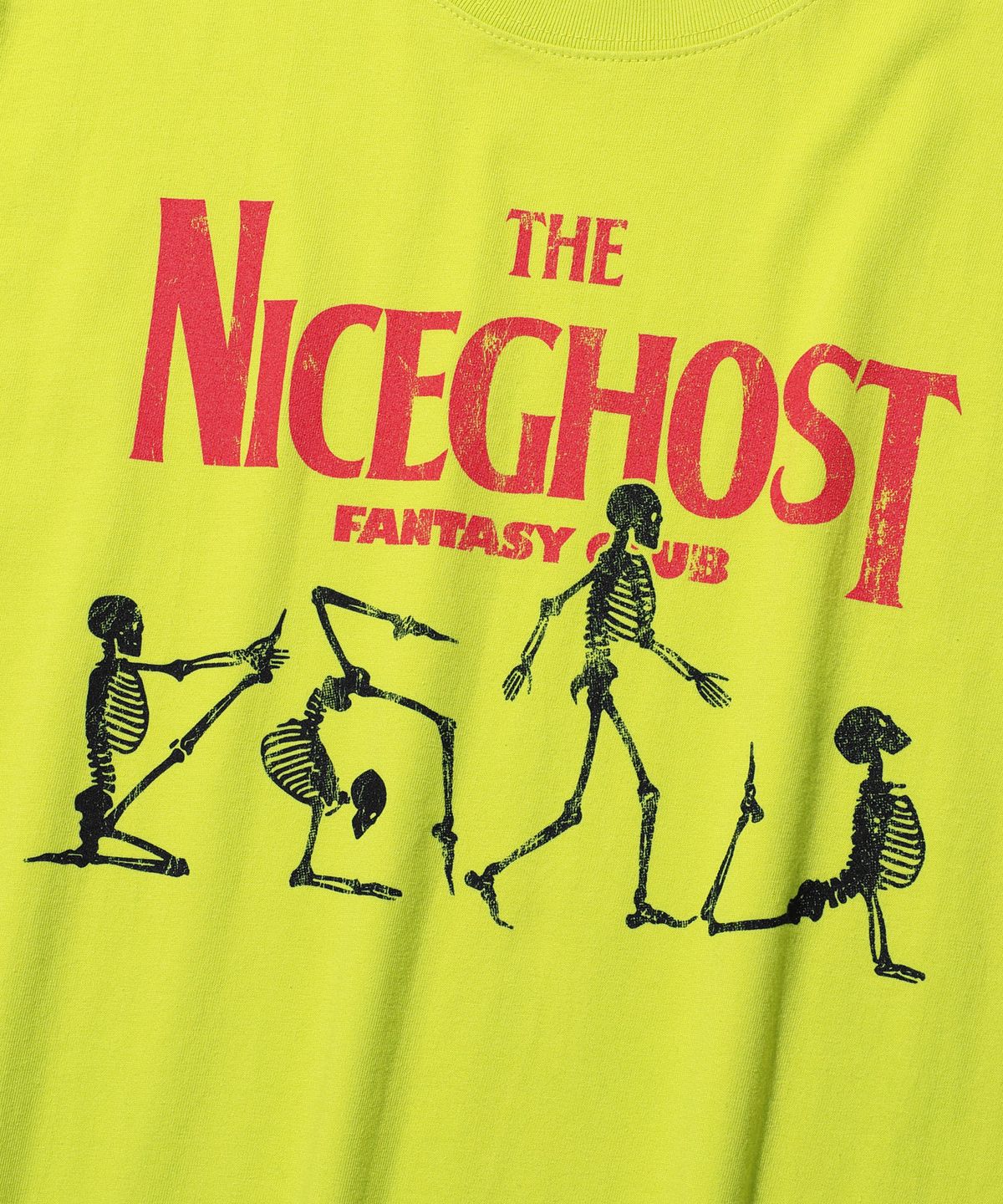 나이스고스트클럽(NICEGHOSTCLUB) NAMASTE SKELETON TEE_LIME(NG2DMUT513A)