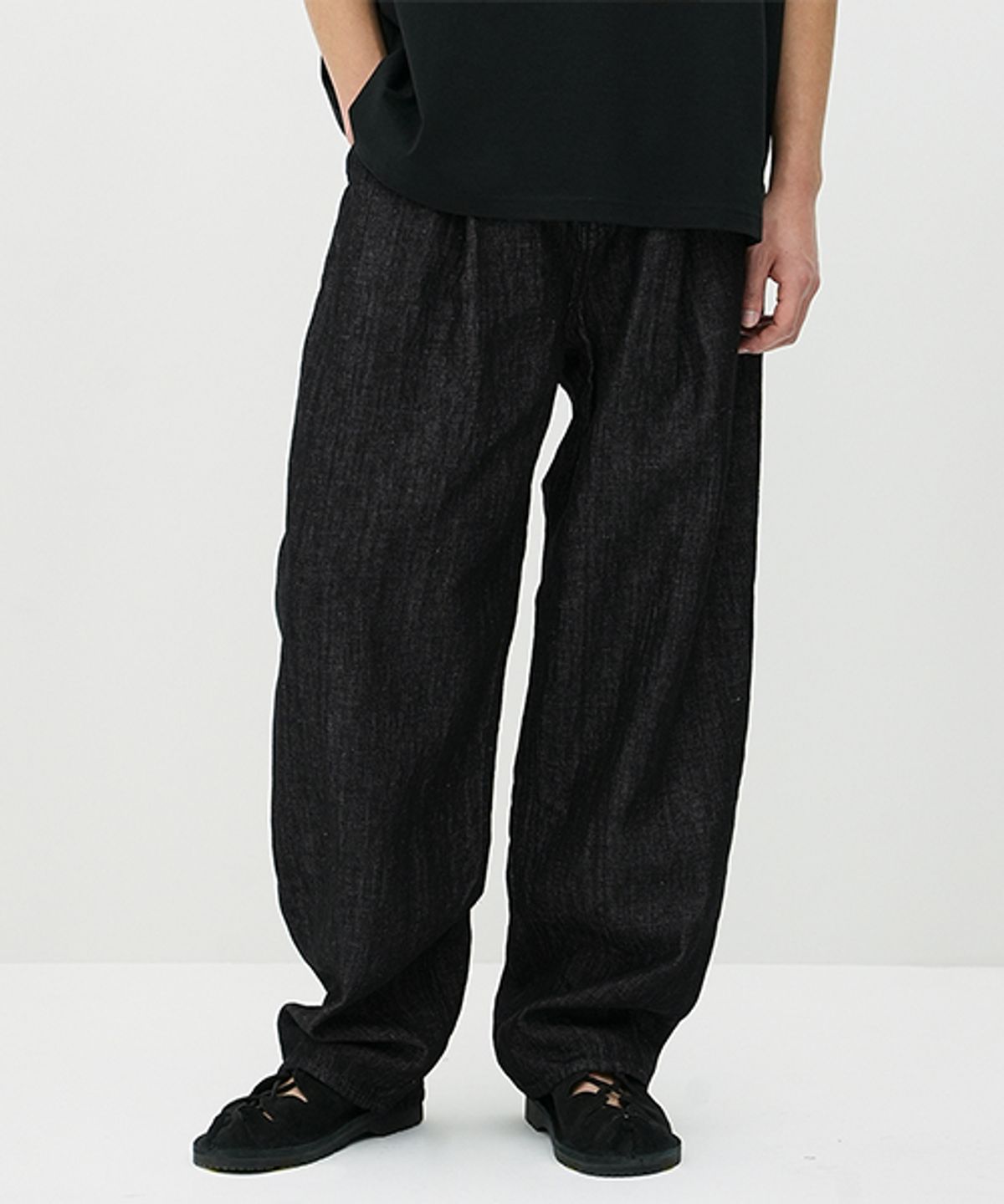 에러스익셉티드(ERRORS EXCEPTED) LDP128BK 플리츠 린넨 데님팬츠 (Black)