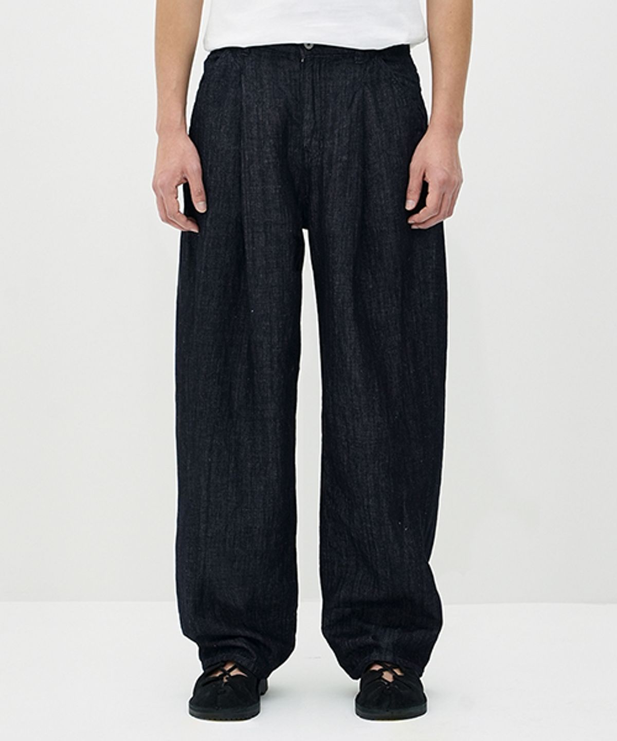 에러스익셉티드(ERRORS EXCEPTED) LDP128DB 플리츠 린넨 데님팬츠 (One wash)