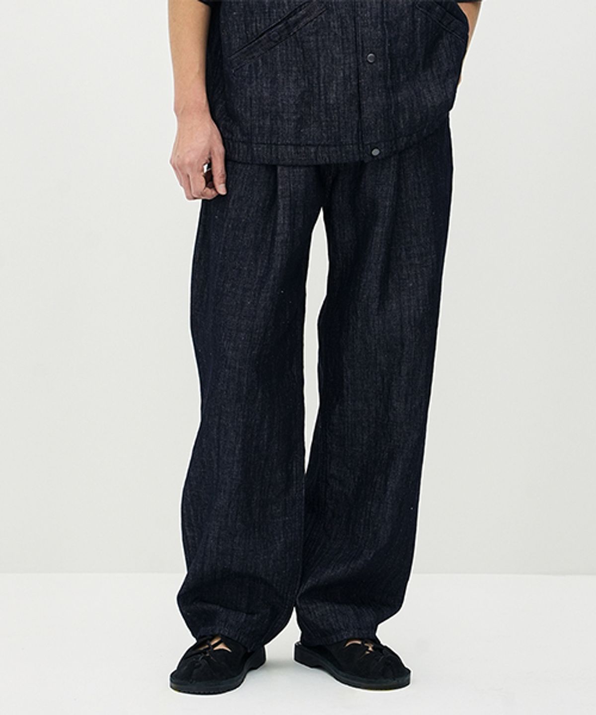 에러스익셉티드(ERRORS EXCEPTED) LDP128DB 플리츠 린넨 데님팬츠 (One wash)